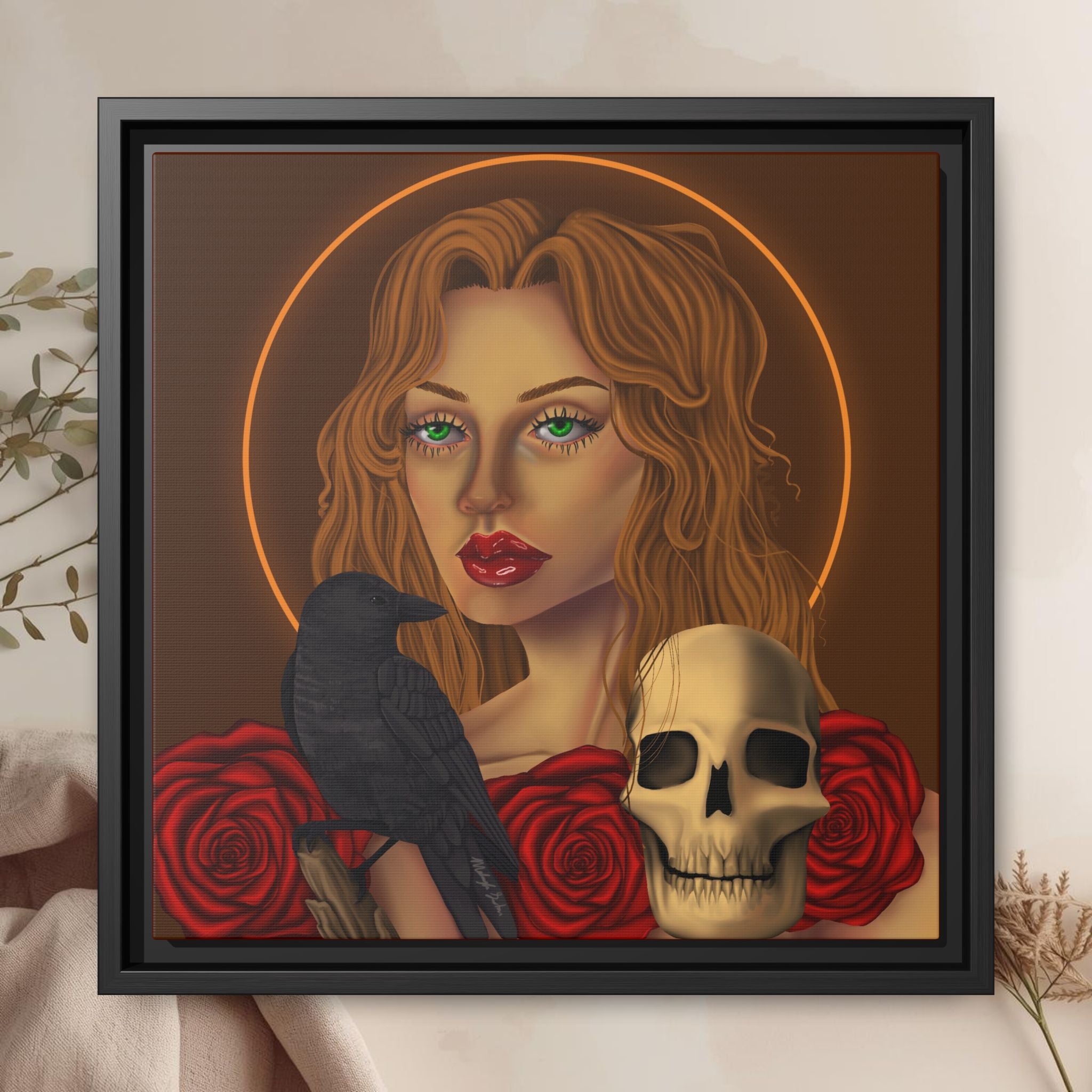 Woman, Skull, Crow Canvas Art Print