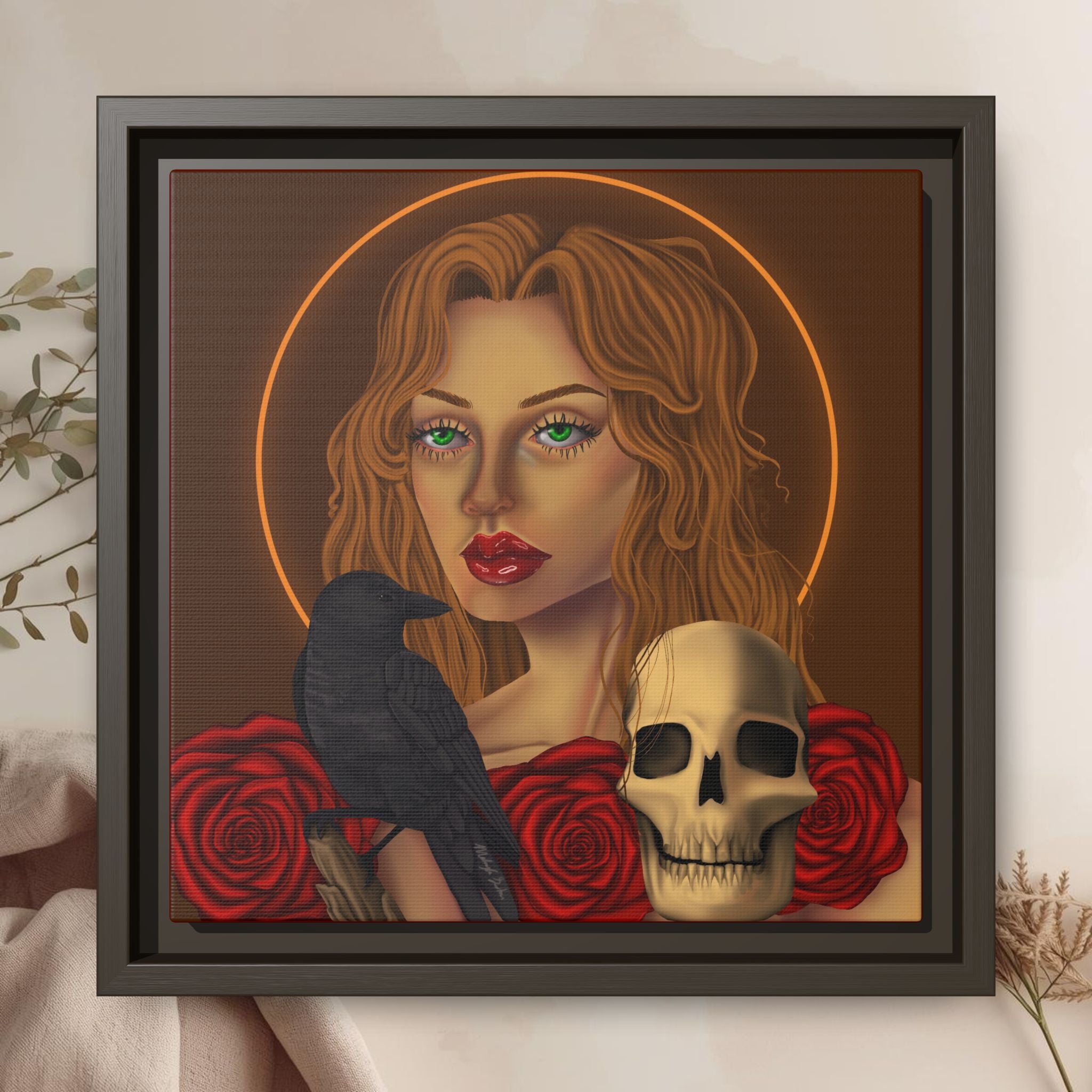 Woman, Skull, Crow Canvas Art Print
