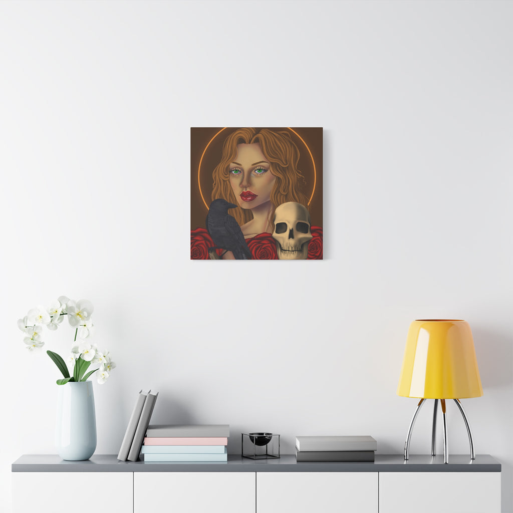 Vintage Skull & Roses Dark Portrait Canvas Print