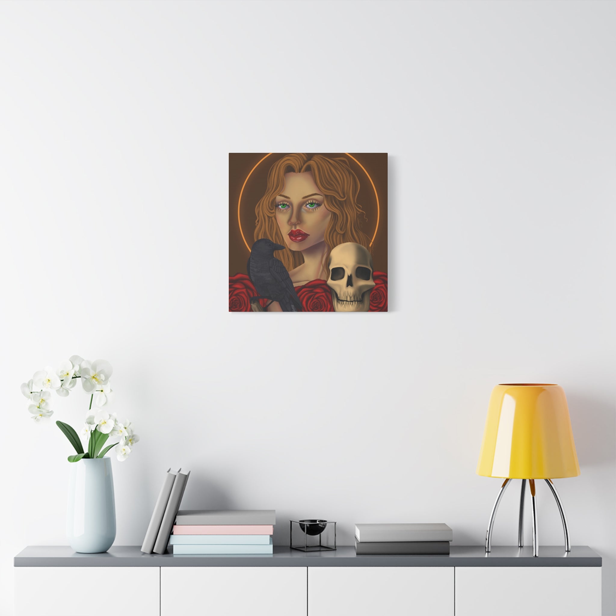 Vintage Skull & Roses Dark Portrait Canvas Print