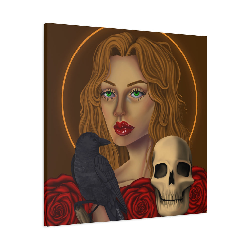 Vintage Skull & Roses Dark Portrait Canvas Print