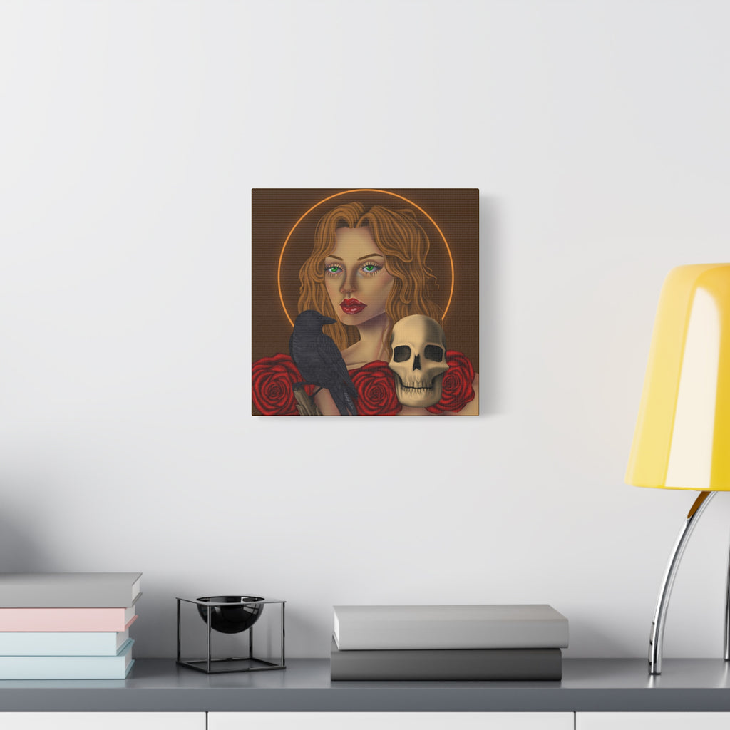 Vintage Skull & Roses Dark Portrait Canvas Print