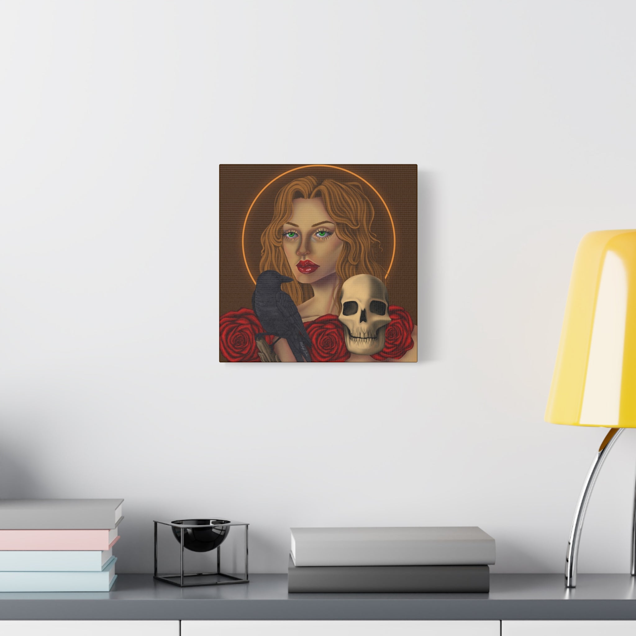 Vintage Skull & Roses Dark Portrait Canvas Print