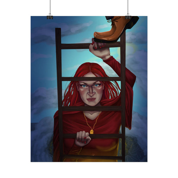 Woman Climbing Ladder Through Glass Ceiling Giclee Print