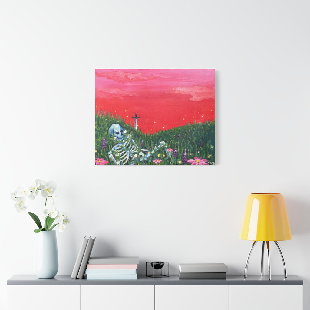 Resting Skeleton in Wildflower Field Canvas Print