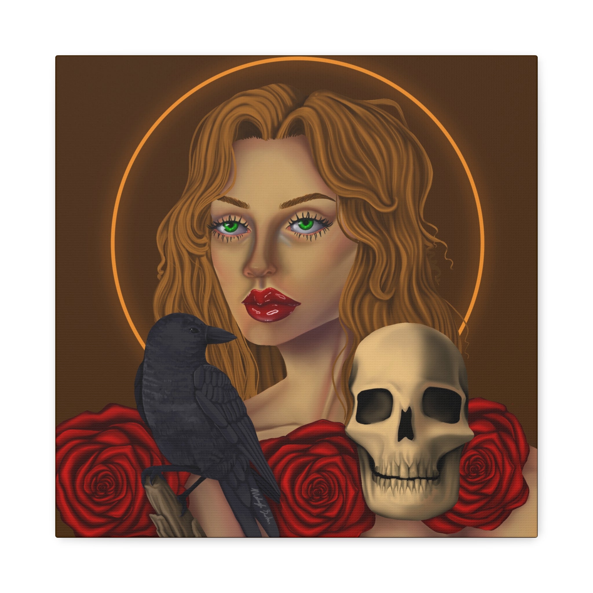 Vintage Skull & Roses Dark Portrait Canvas Print