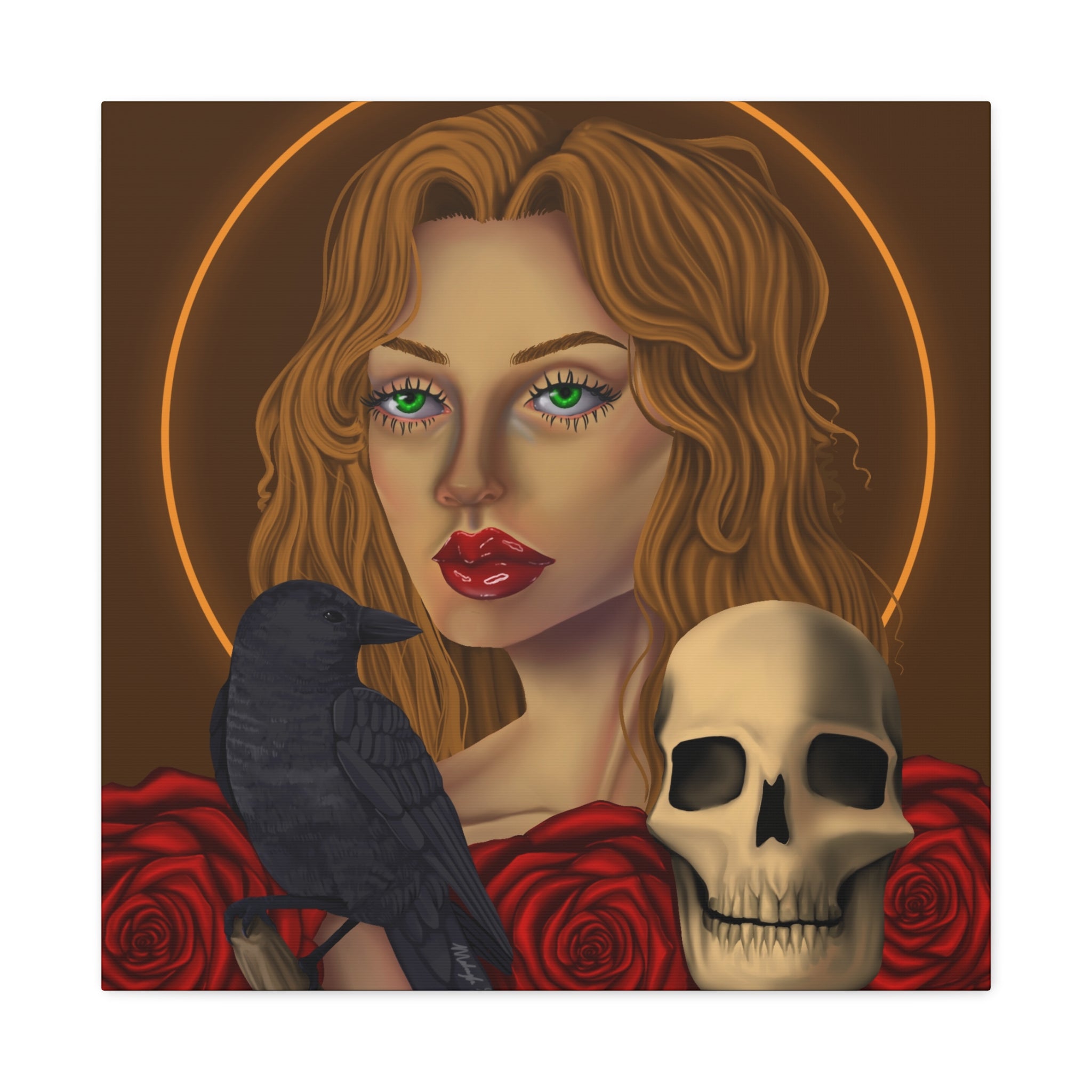 Vintage Skull & Roses Dark Portrait Canvas Print