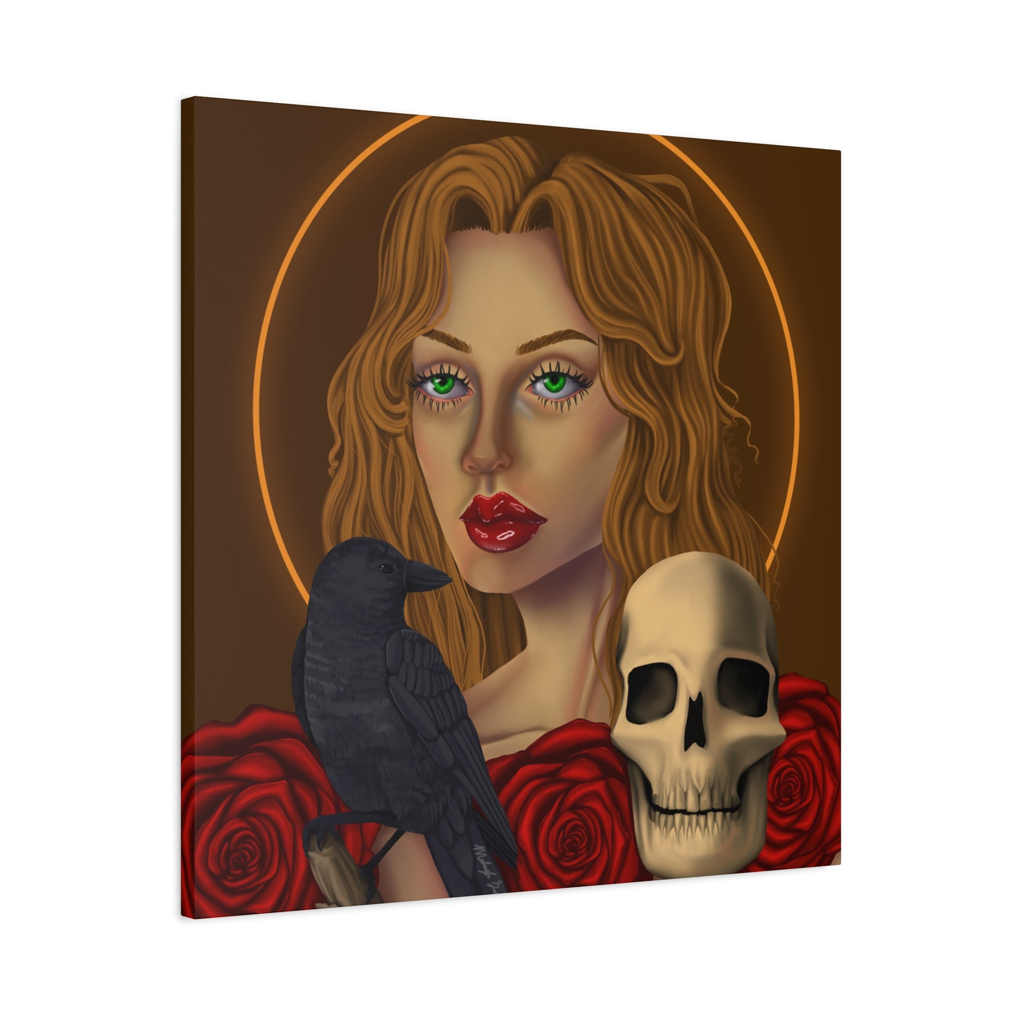 Vintage Skull & Roses Dark Portrait Canvas Print