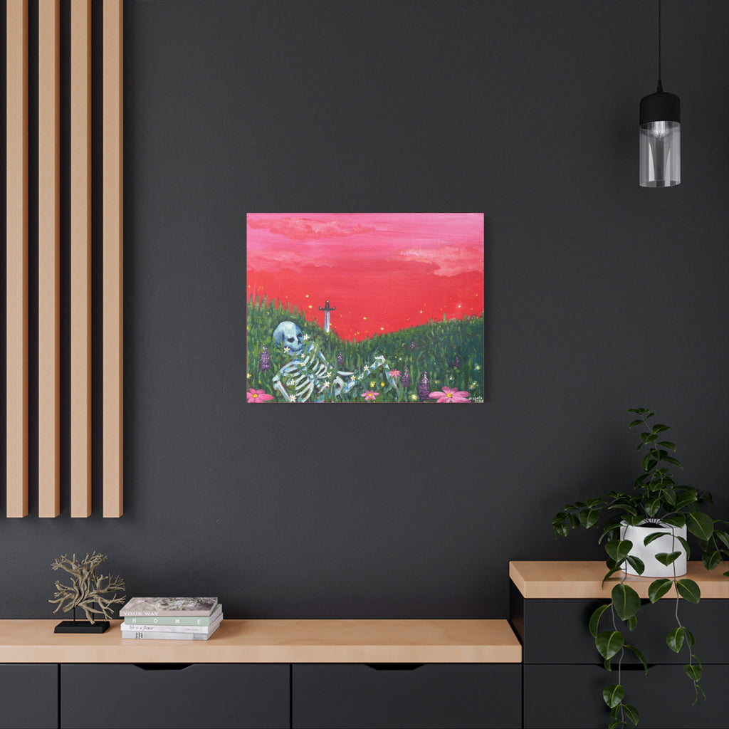 Resting Skeleton in Wildflower Field Canvas Print