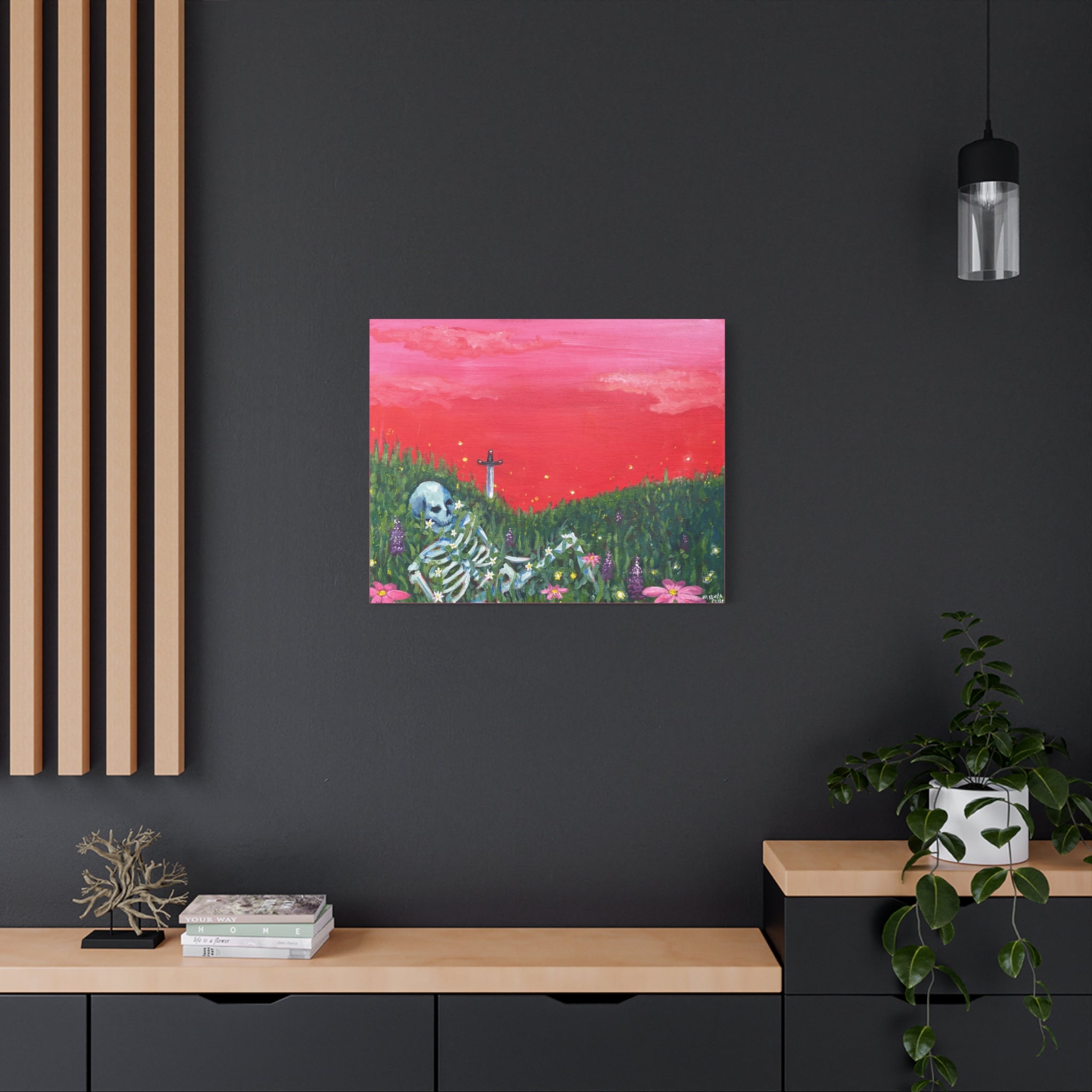 Resting Skeleton in Wildflower Field Canvas Print
