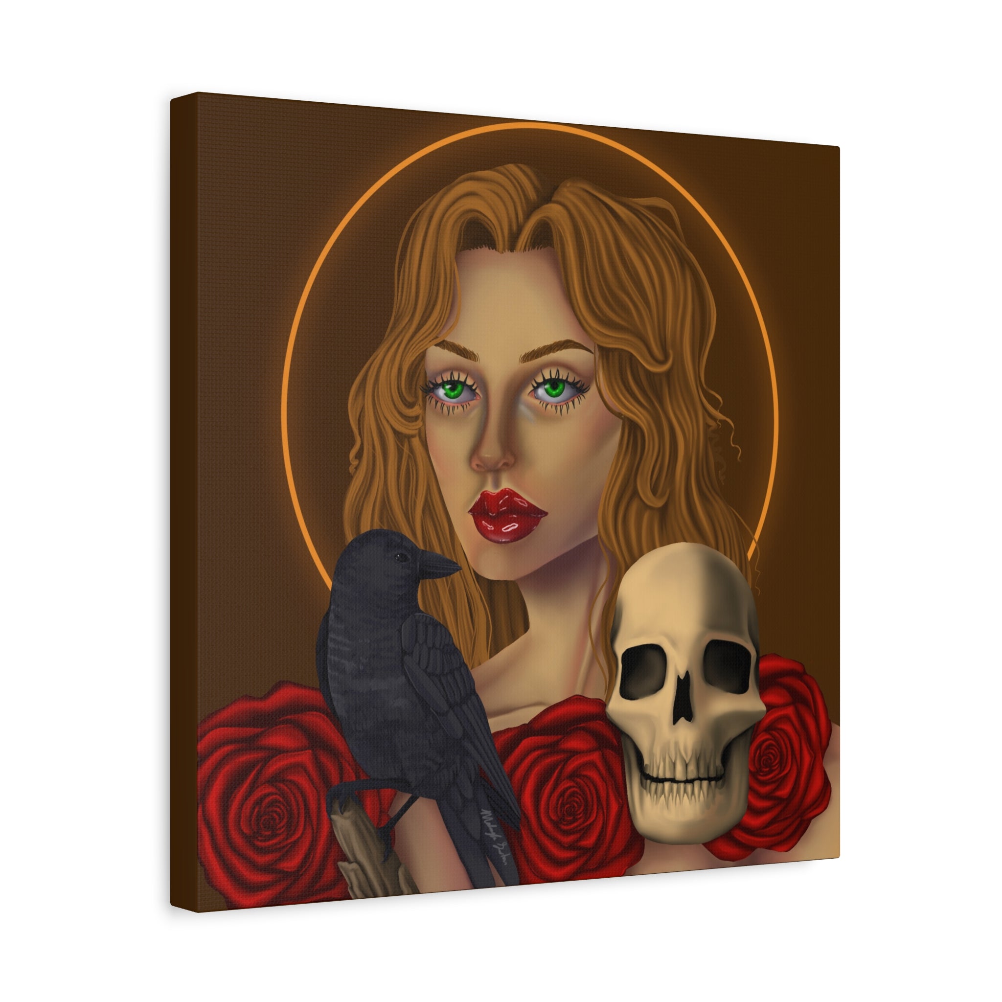 Vintage Skull & Roses Dark Portrait Canvas Print