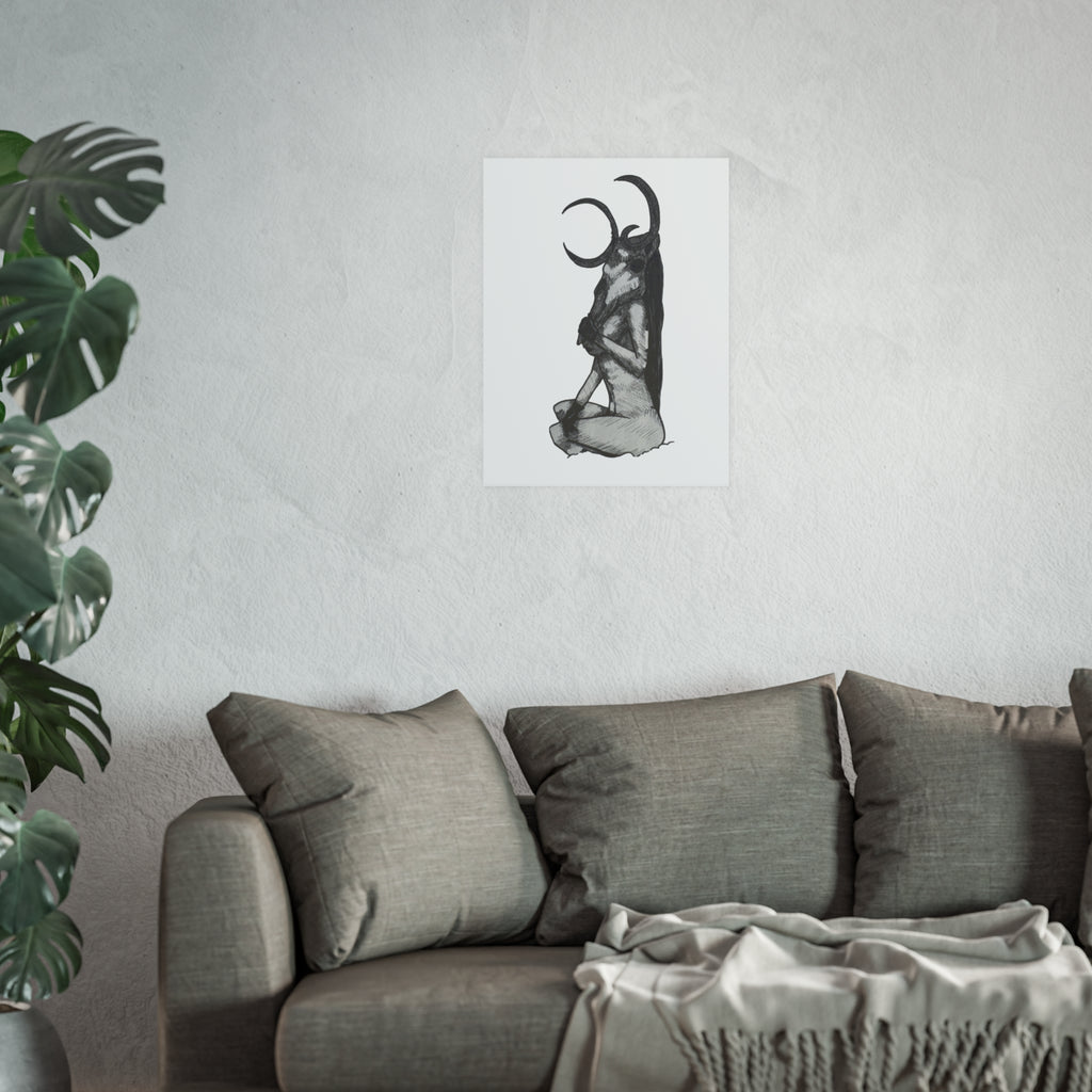Occult Goat Skull Art Poster — Monochrome Witchy Wall Print