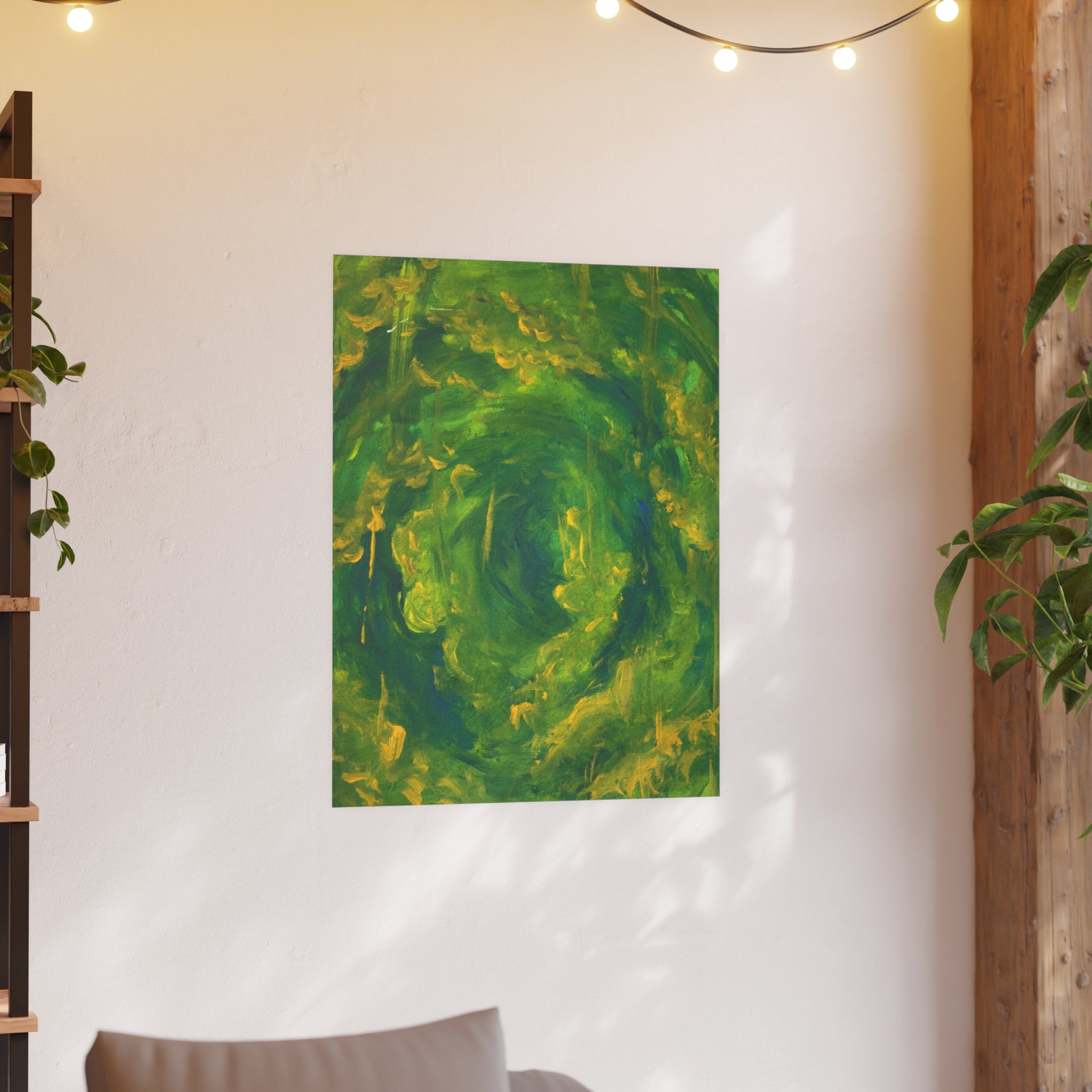 Abstract Green Vortex Poster — Swirling Botanical Art Print