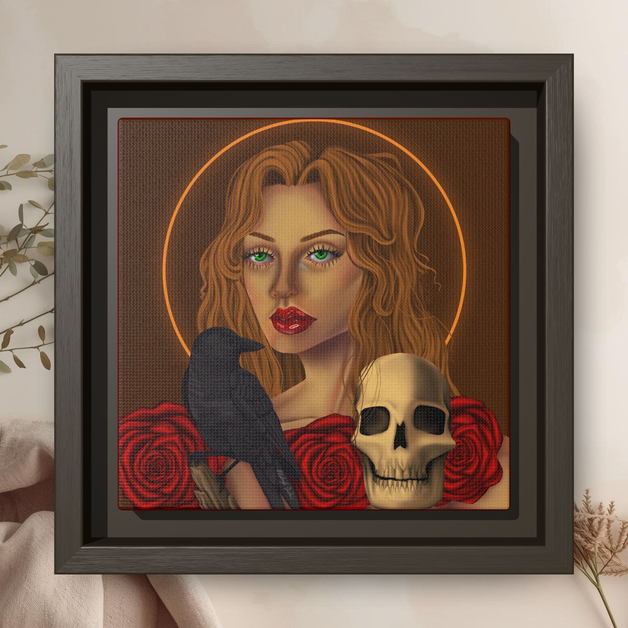 Woman, Skull, Crow Canvas Art Print