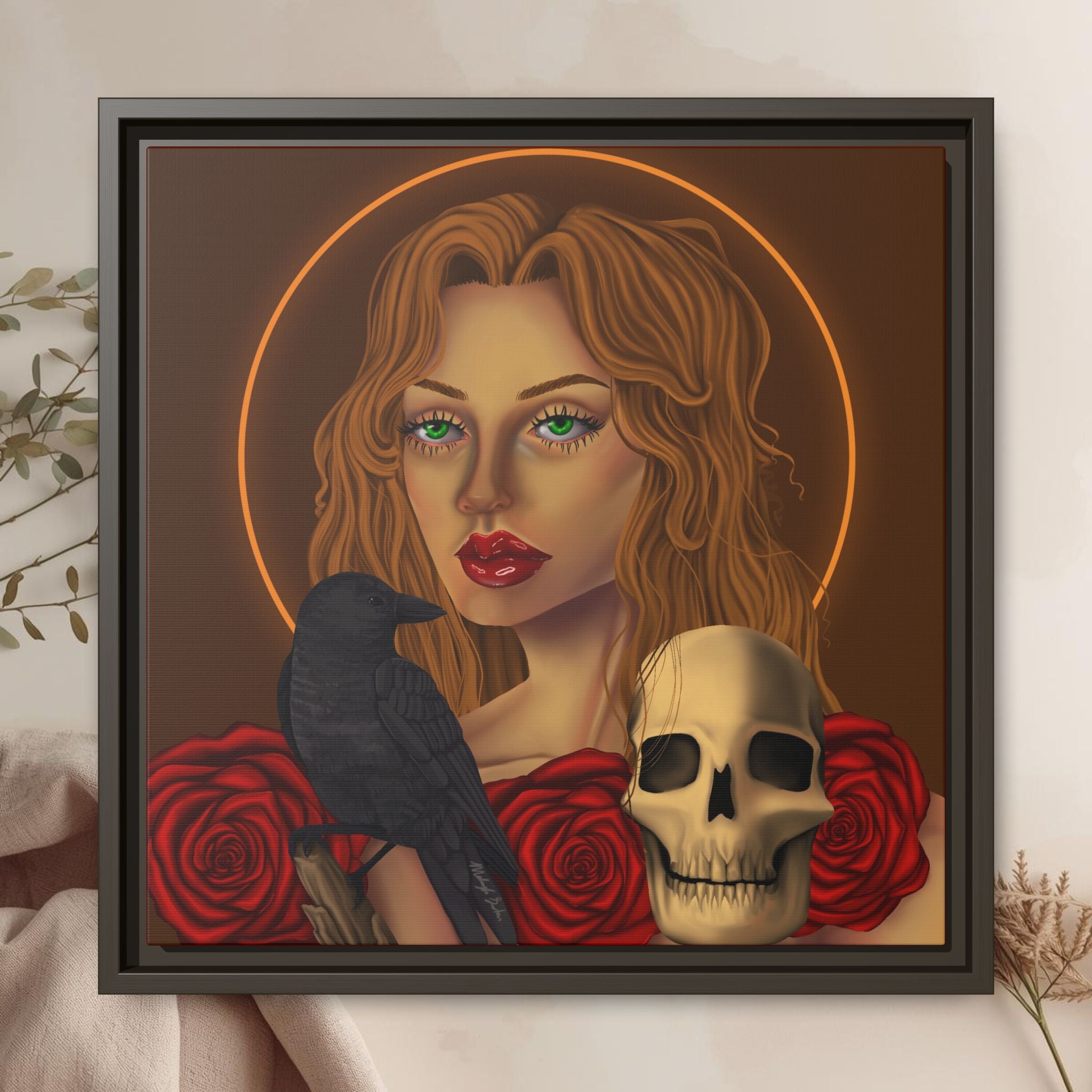 Woman, Skull, Crow Canvas Art Print