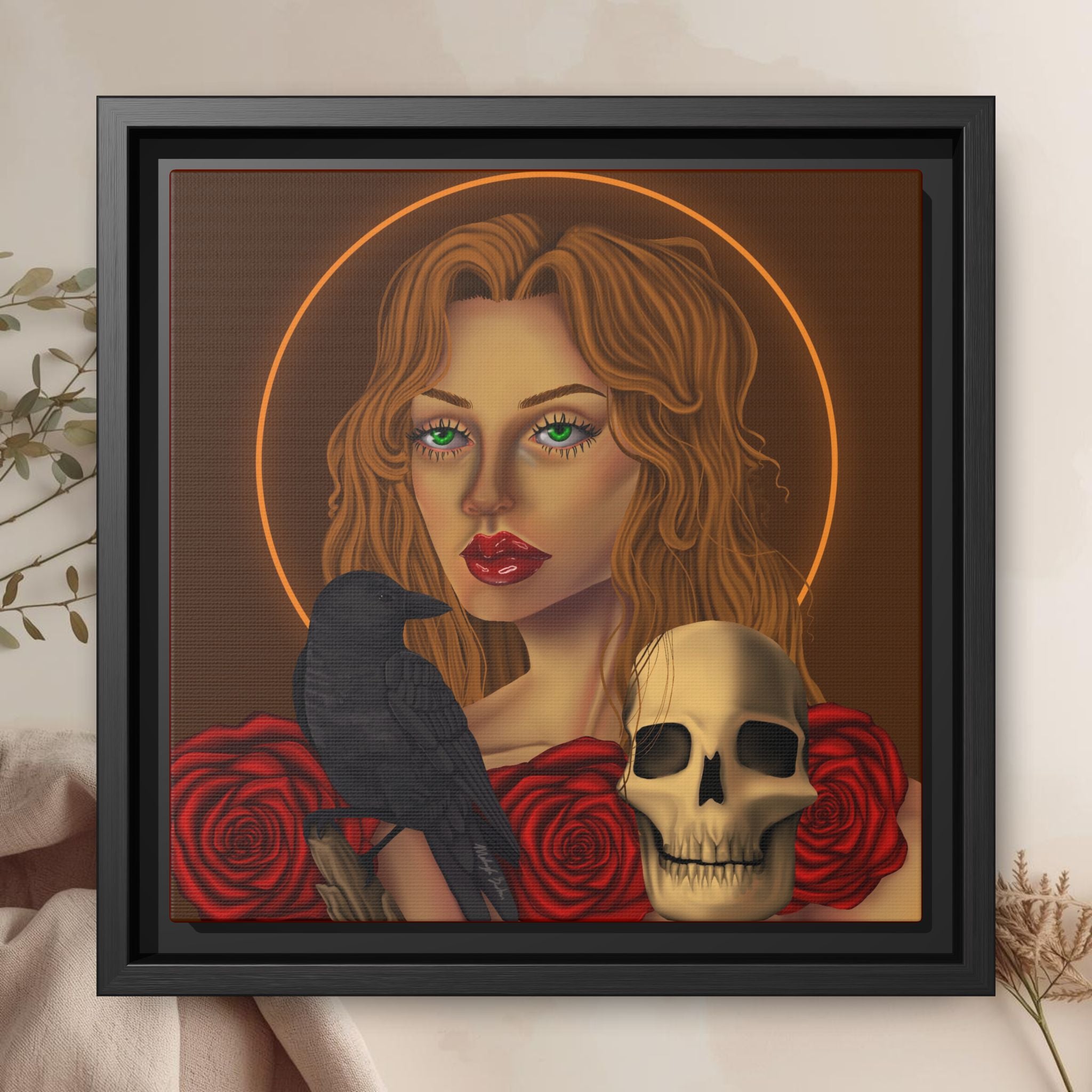 Woman, Skull, Crow Canvas Art Print