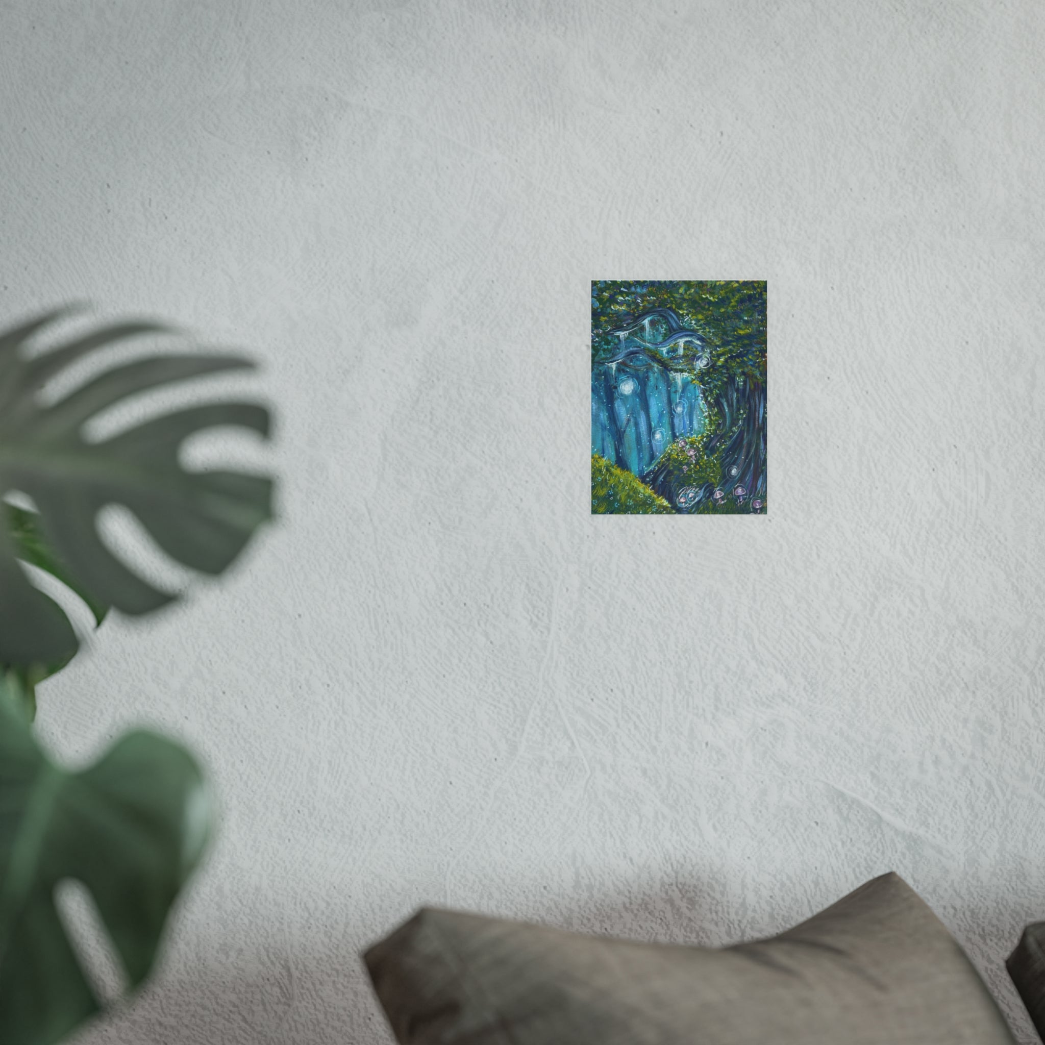 Enchanted Forest Art Poster — Whimsical Blue Tree Landscape