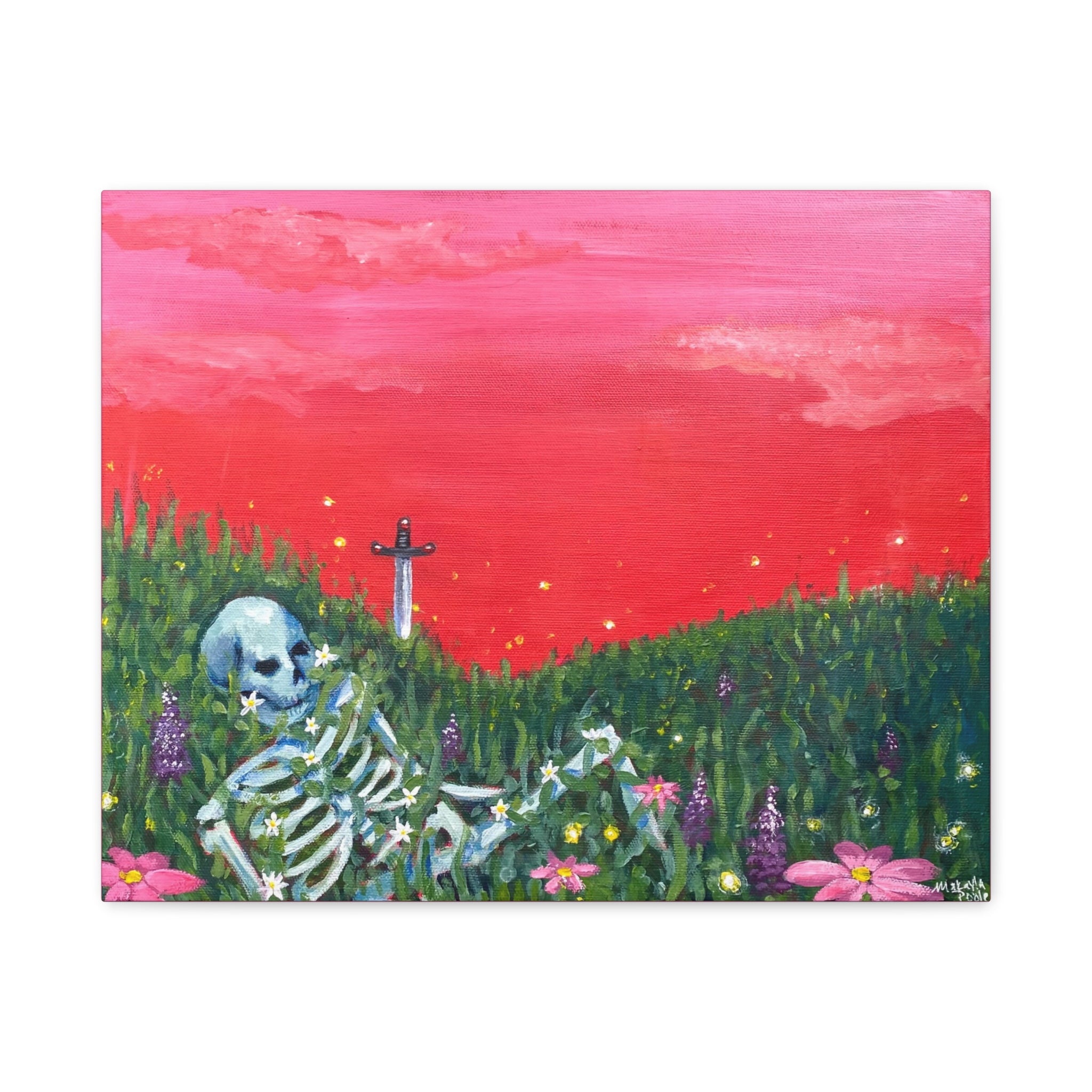 Resting Skeleton in Wildflower Field Canvas Print