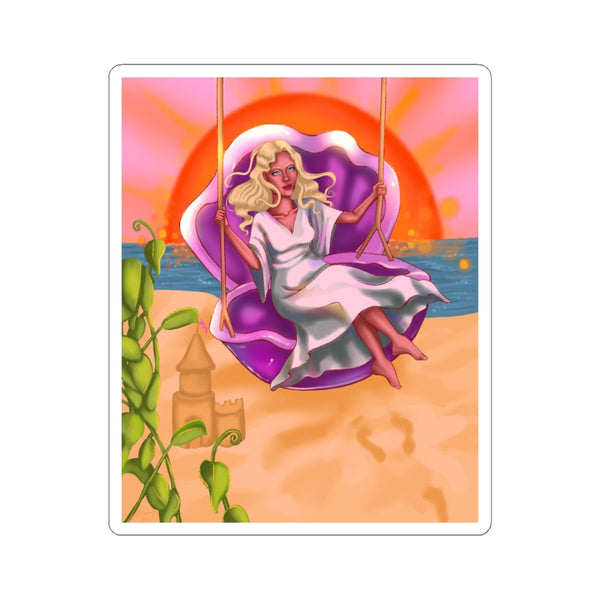 Beach Sunset Shell Girl Kiss-Cut Sticker