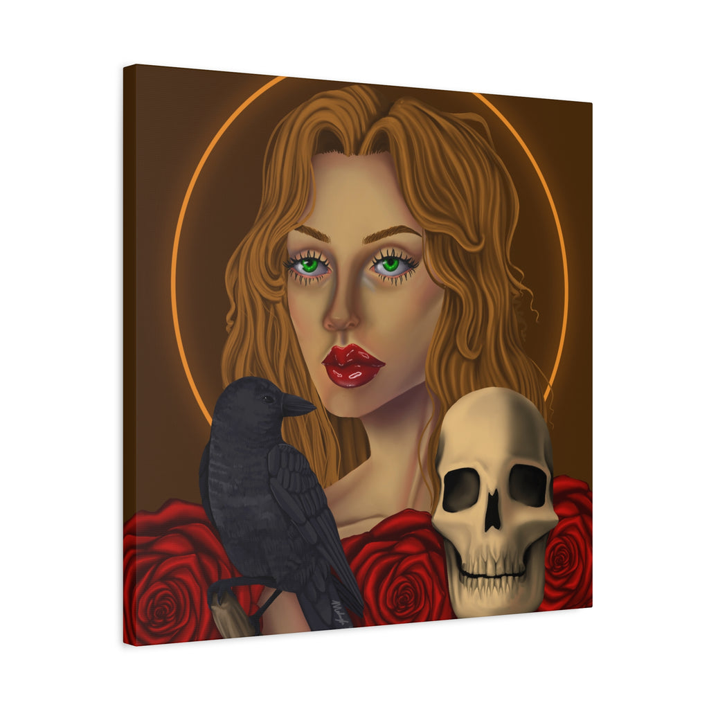 Vintage Skull & Roses Dark Portrait Canvas Print
