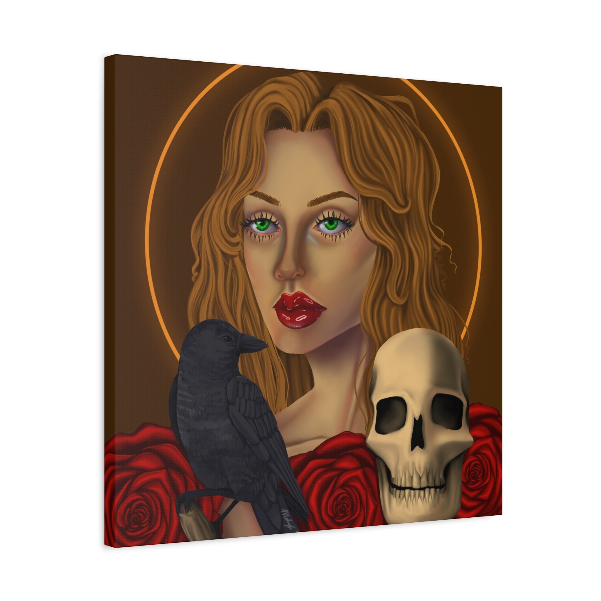 Vintage Skull & Roses Dark Portrait Canvas Print