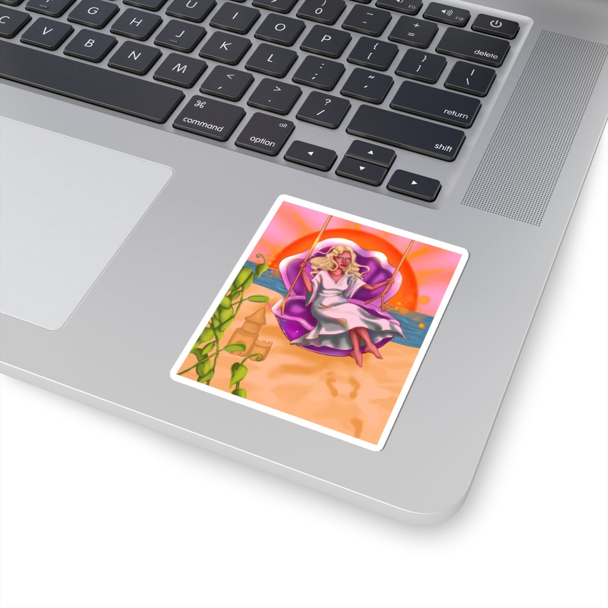 Beach Sunset Shell Girl Kiss-Cut Sticker