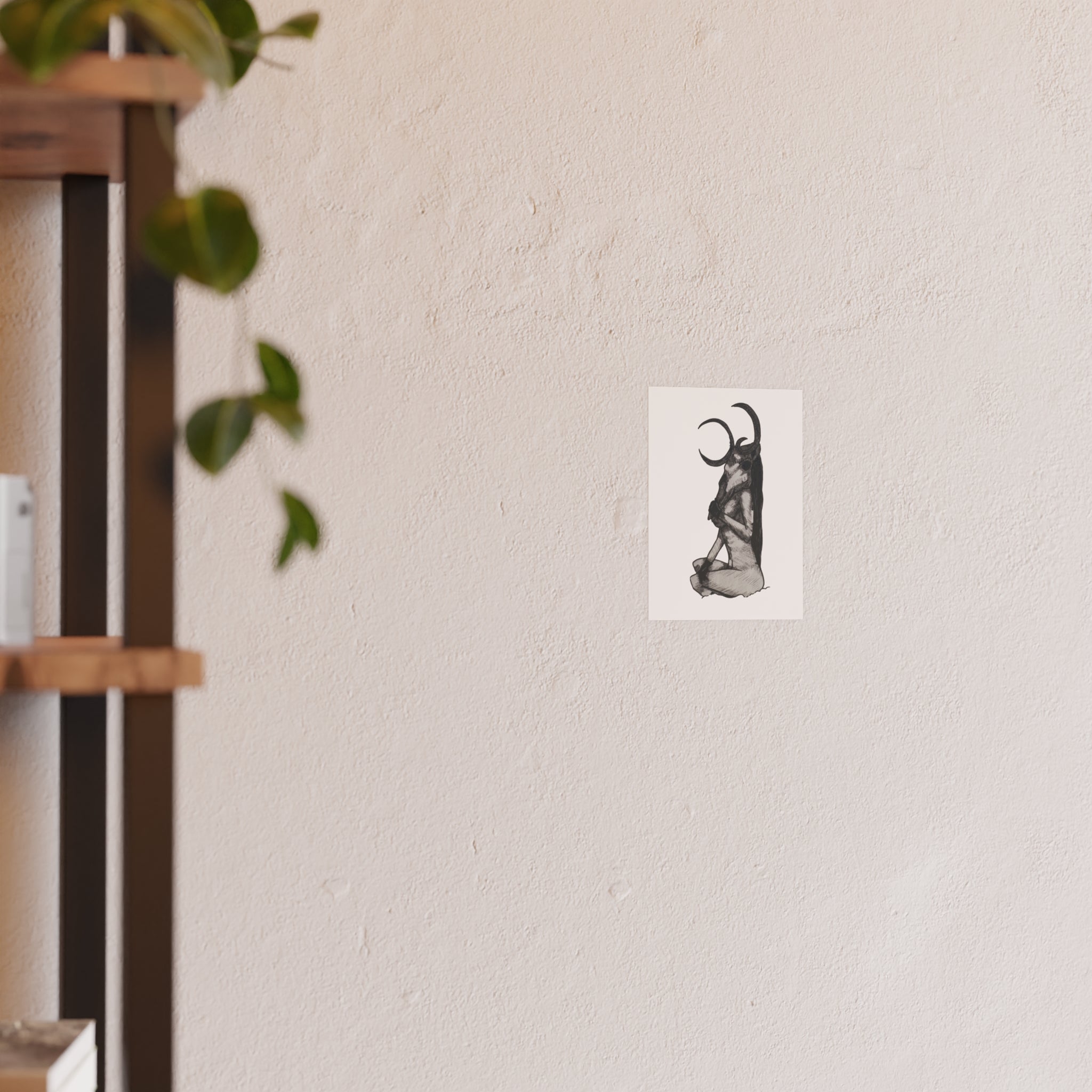 Occult Goat Skull Art Poster — Monochrome Witchy Wall Print