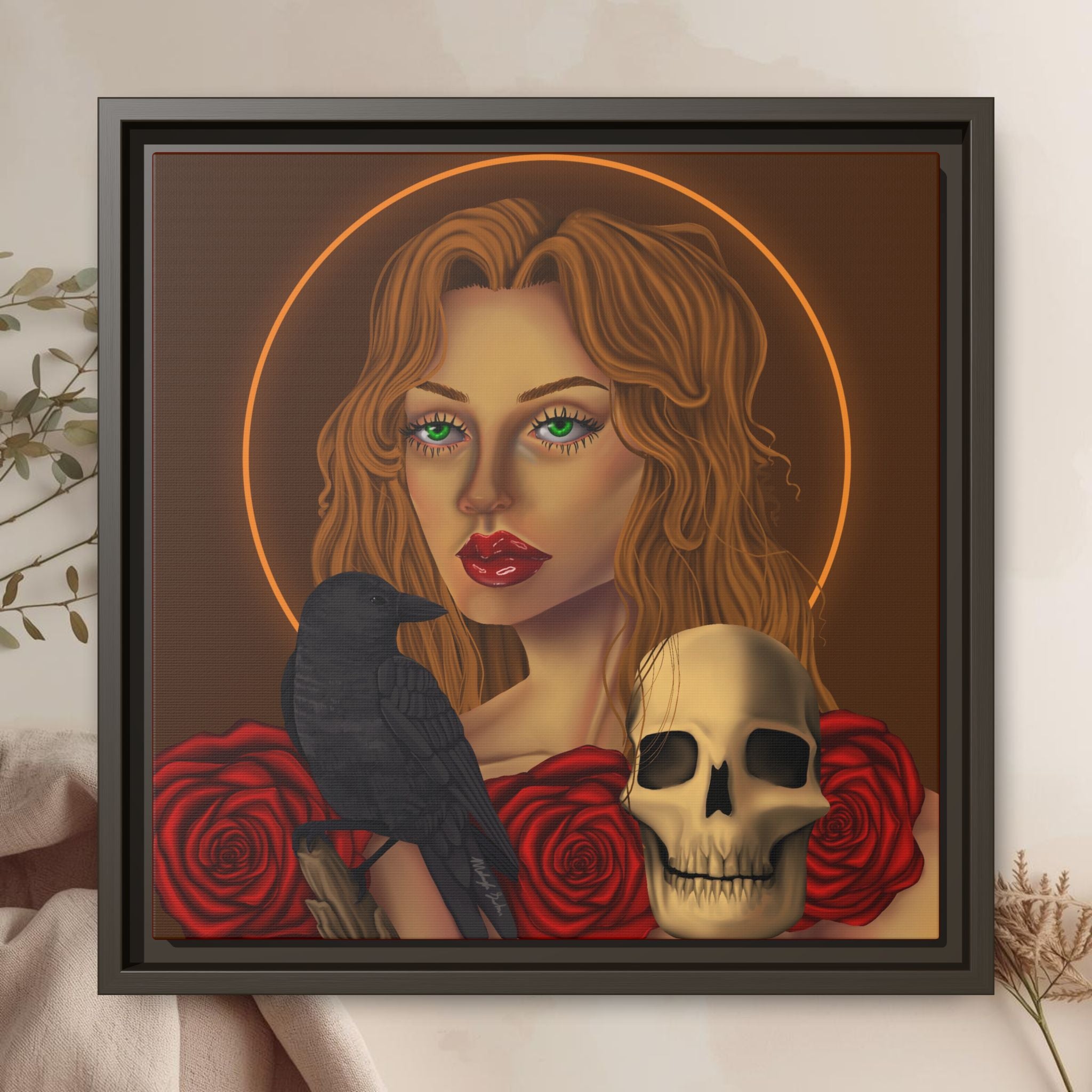 Woman, Skull, Crow Canvas Art Print