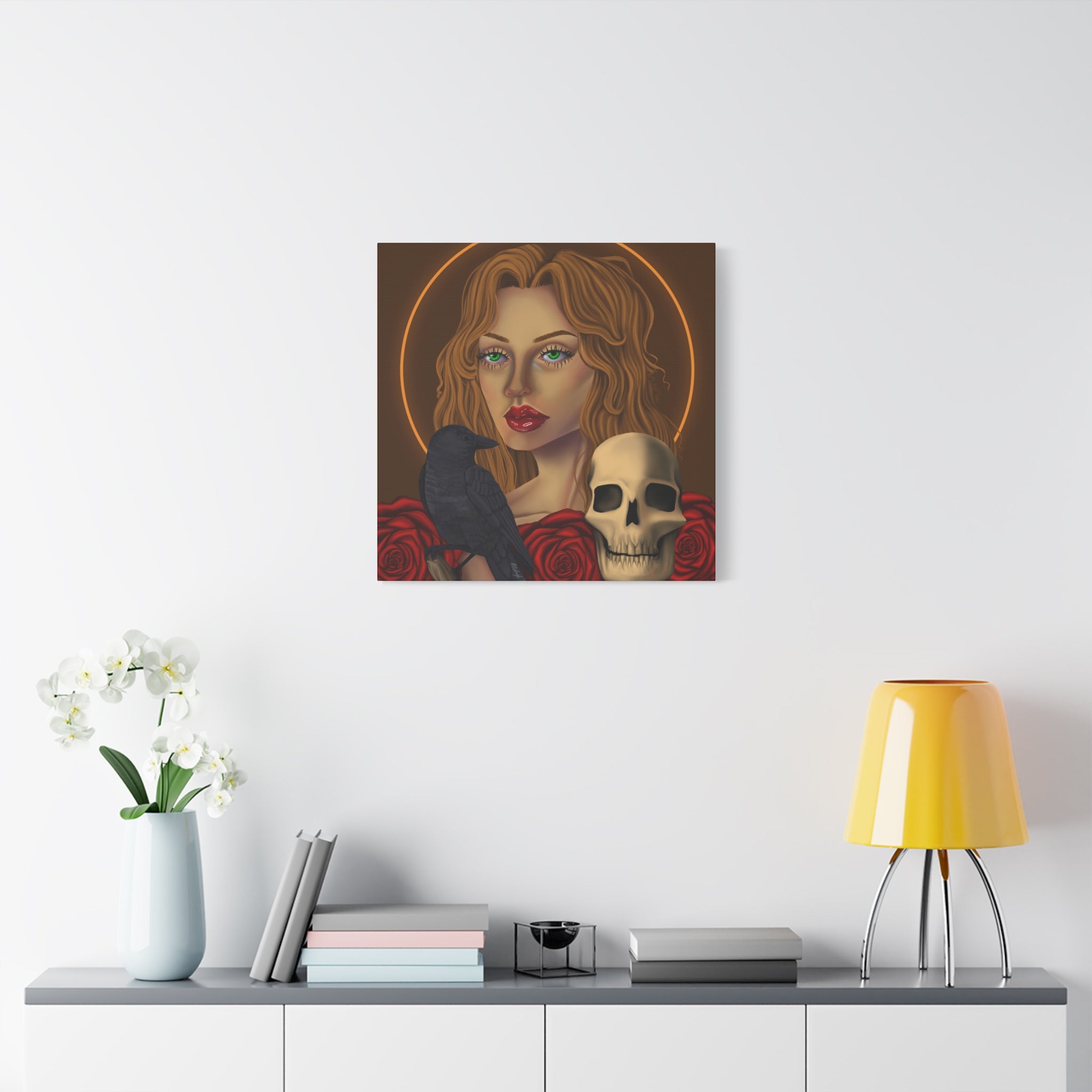Vintage Skull & Roses Dark Portrait Canvas Print