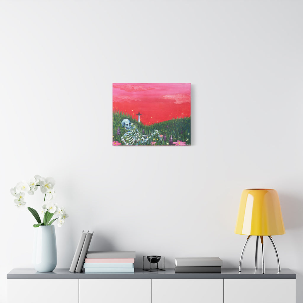 Resting Skeleton in Wildflower Field Canvas Print
