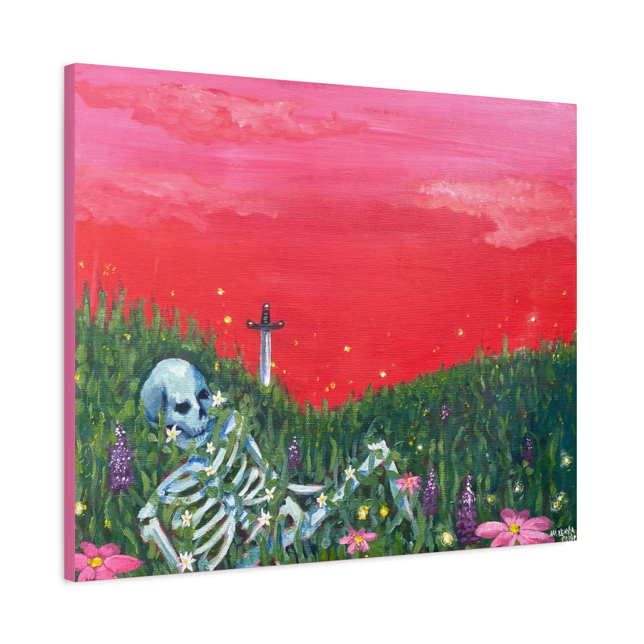 Resting Skeleton in Wildflower Field Canvas Print