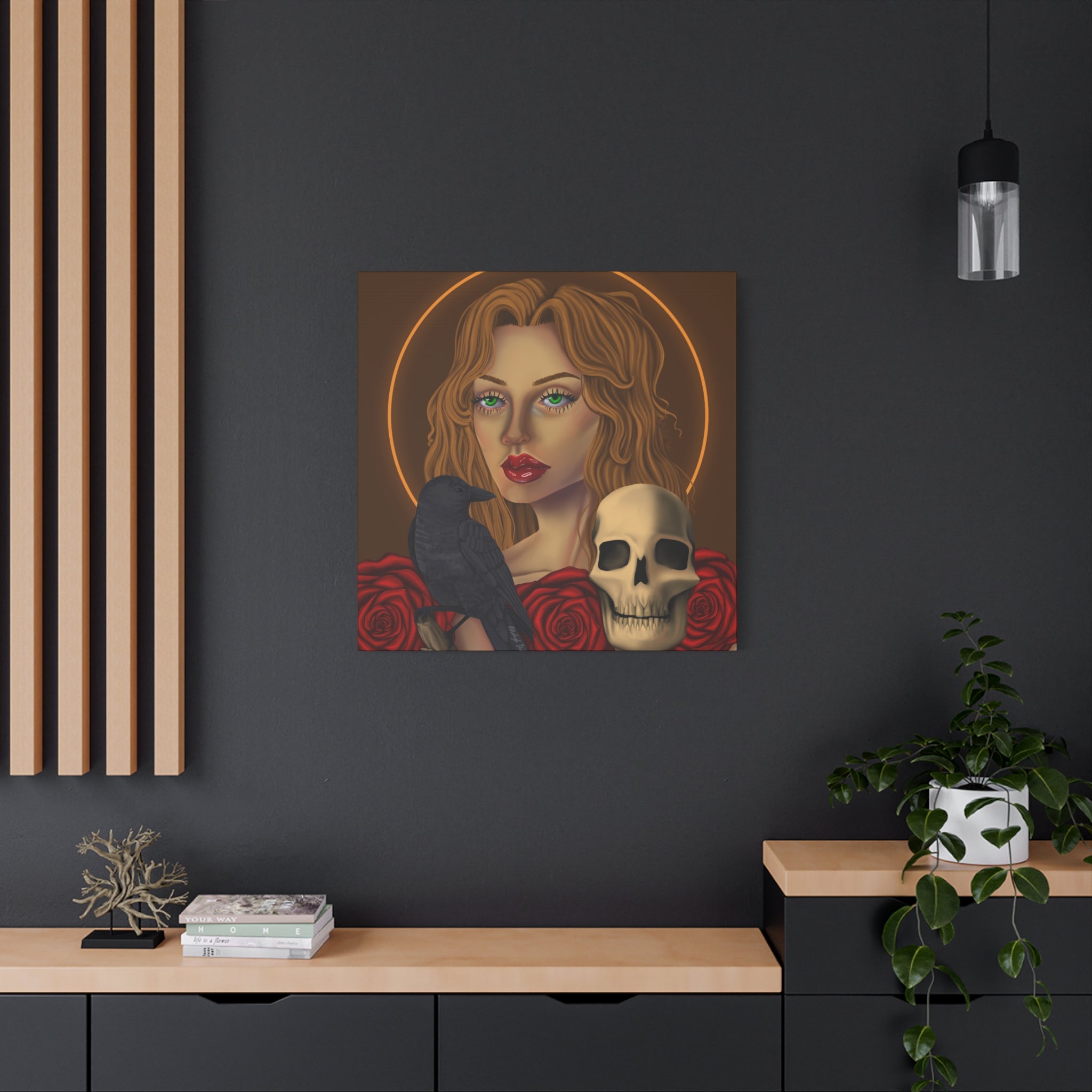 Vintage Skull & Roses Dark Portrait Canvas Print