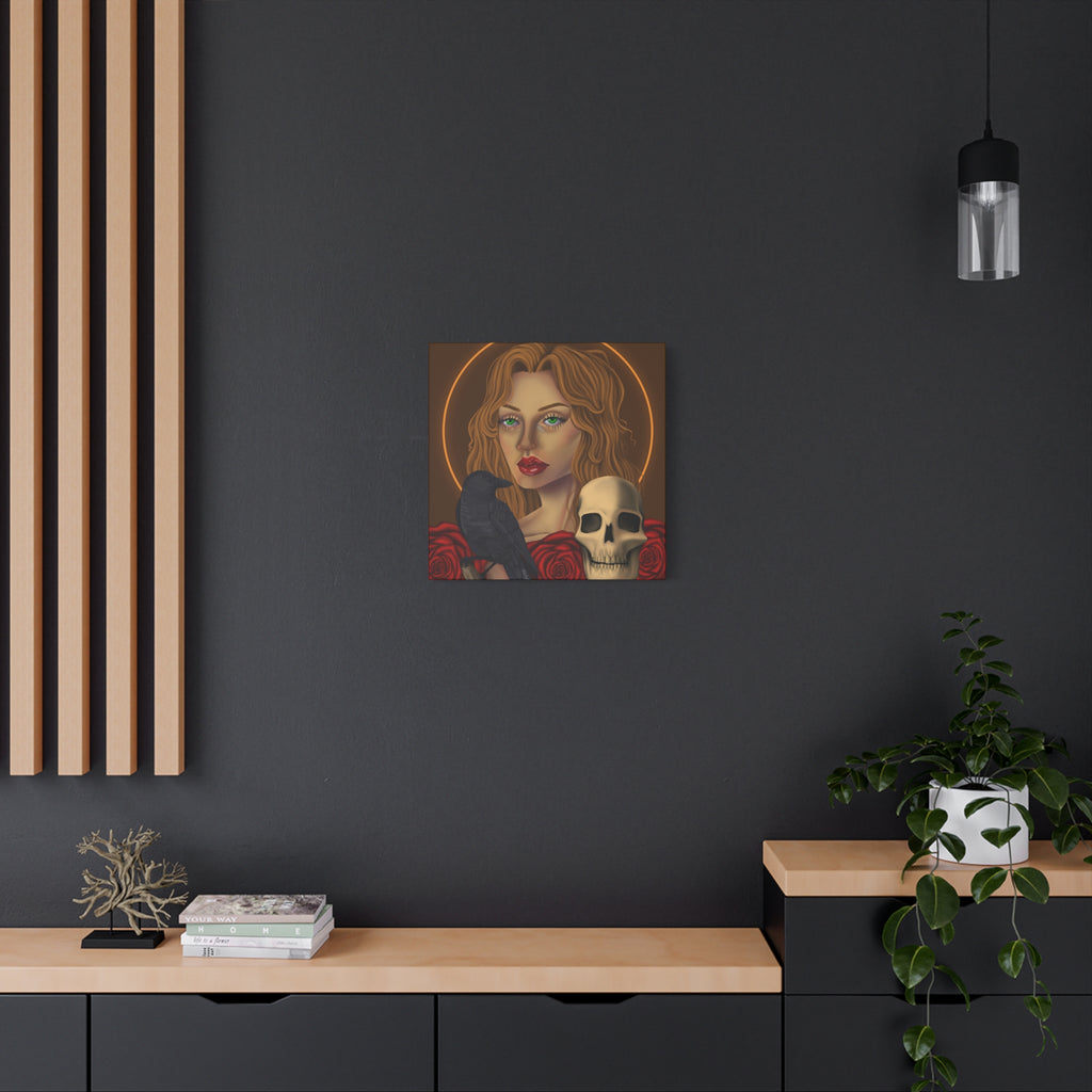 Vintage Skull & Roses Dark Portrait Canvas Print