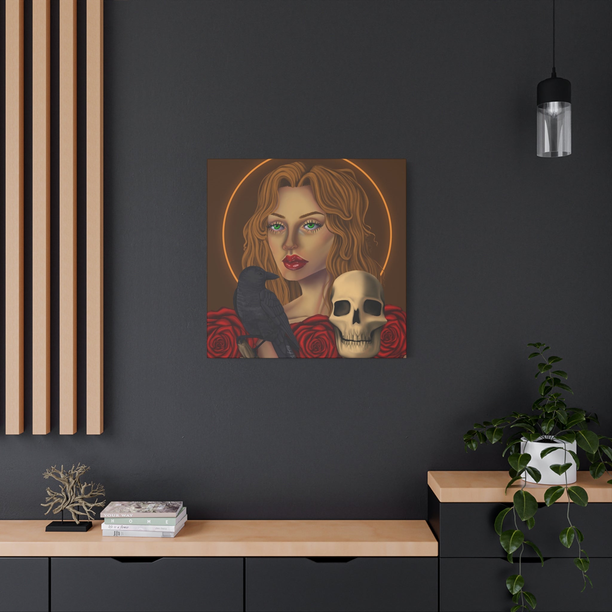 Vintage Skull & Roses Dark Portrait Canvas Print