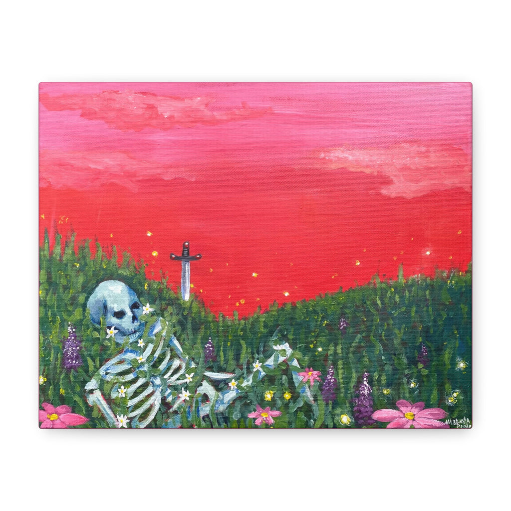 Resting Skeleton in Wildflower Field Canvas Print