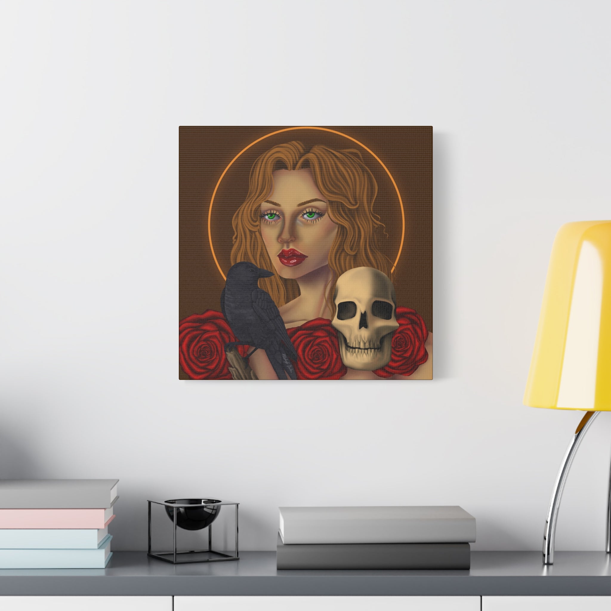Vintage Skull & Roses Dark Portrait Canvas Print