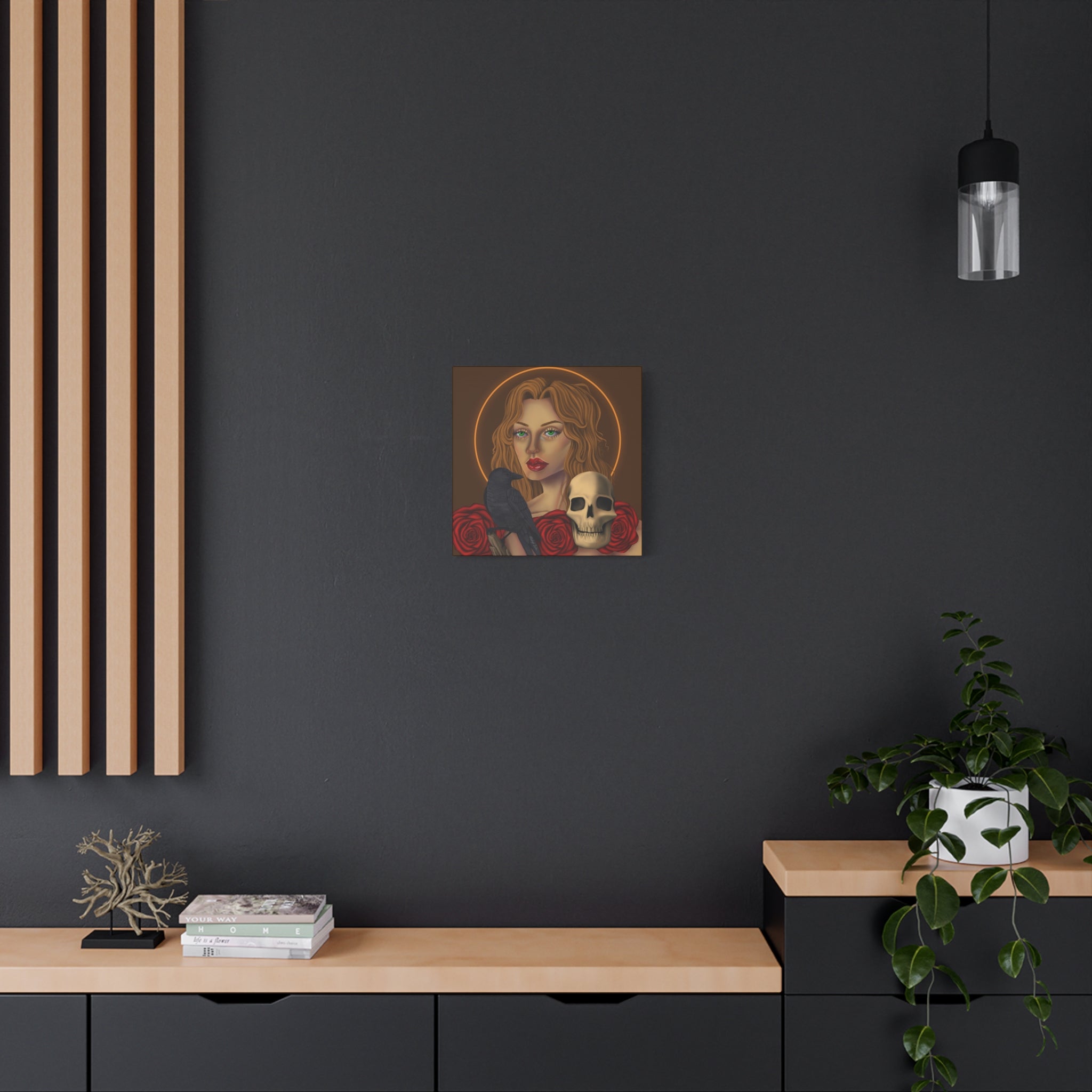 Vintage Skull & Roses Dark Portrait Canvas Print