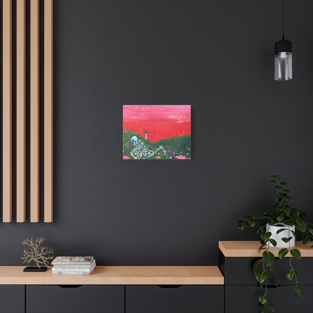 Resting Skeleton in Wildflower Field Canvas Print