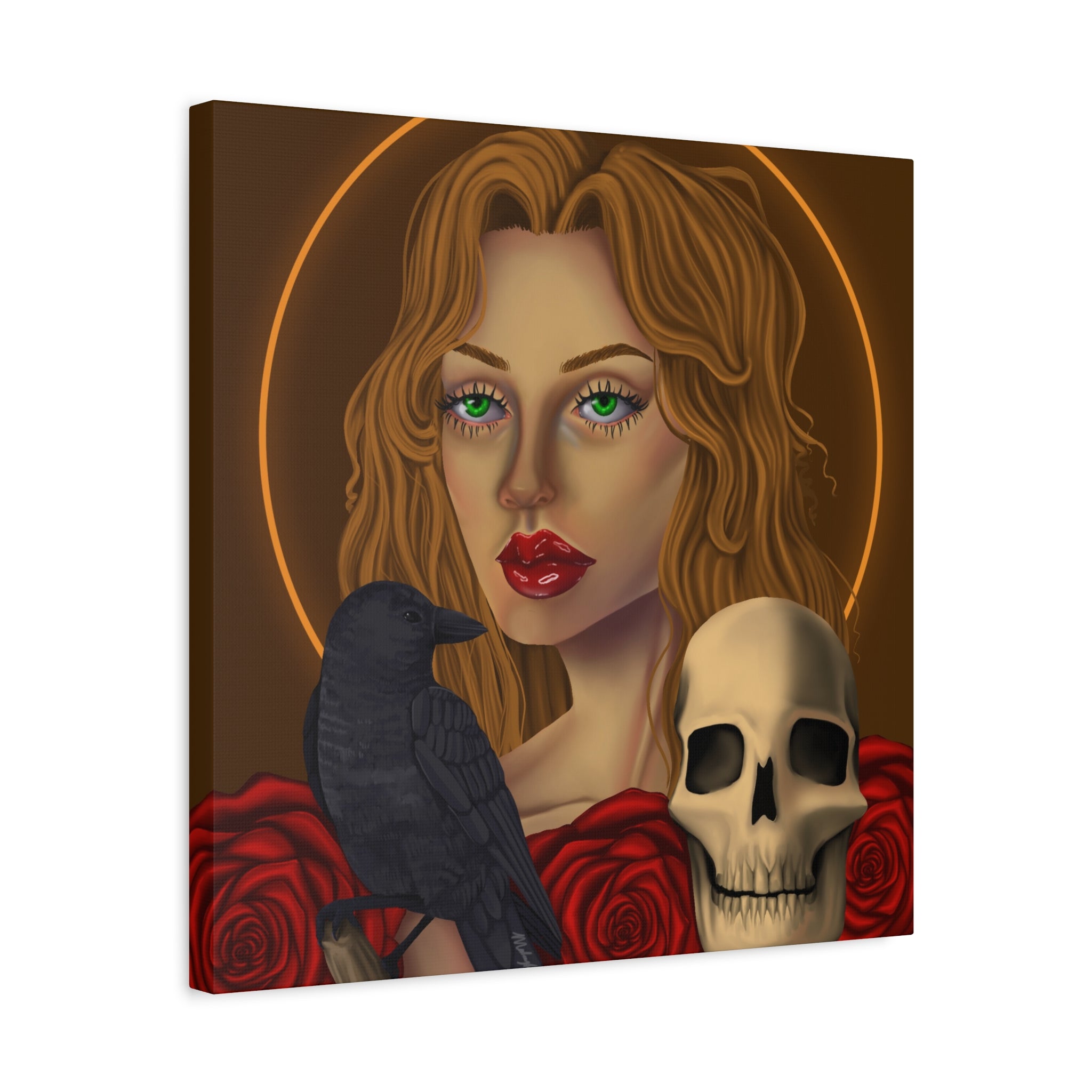 Vintage Skull & Roses Dark Portrait Canvas Print