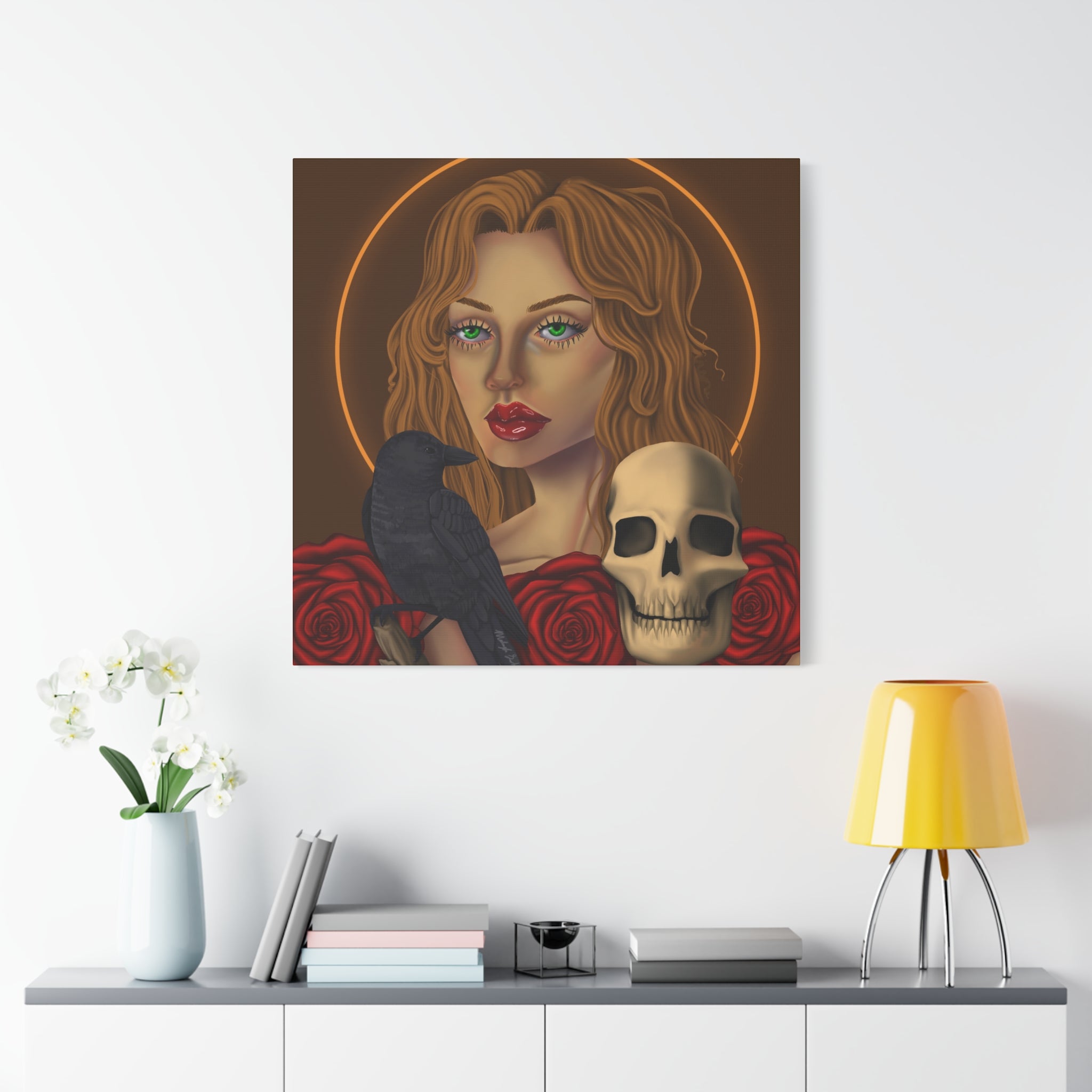 Vintage Skull & Roses Dark Portrait Canvas Print