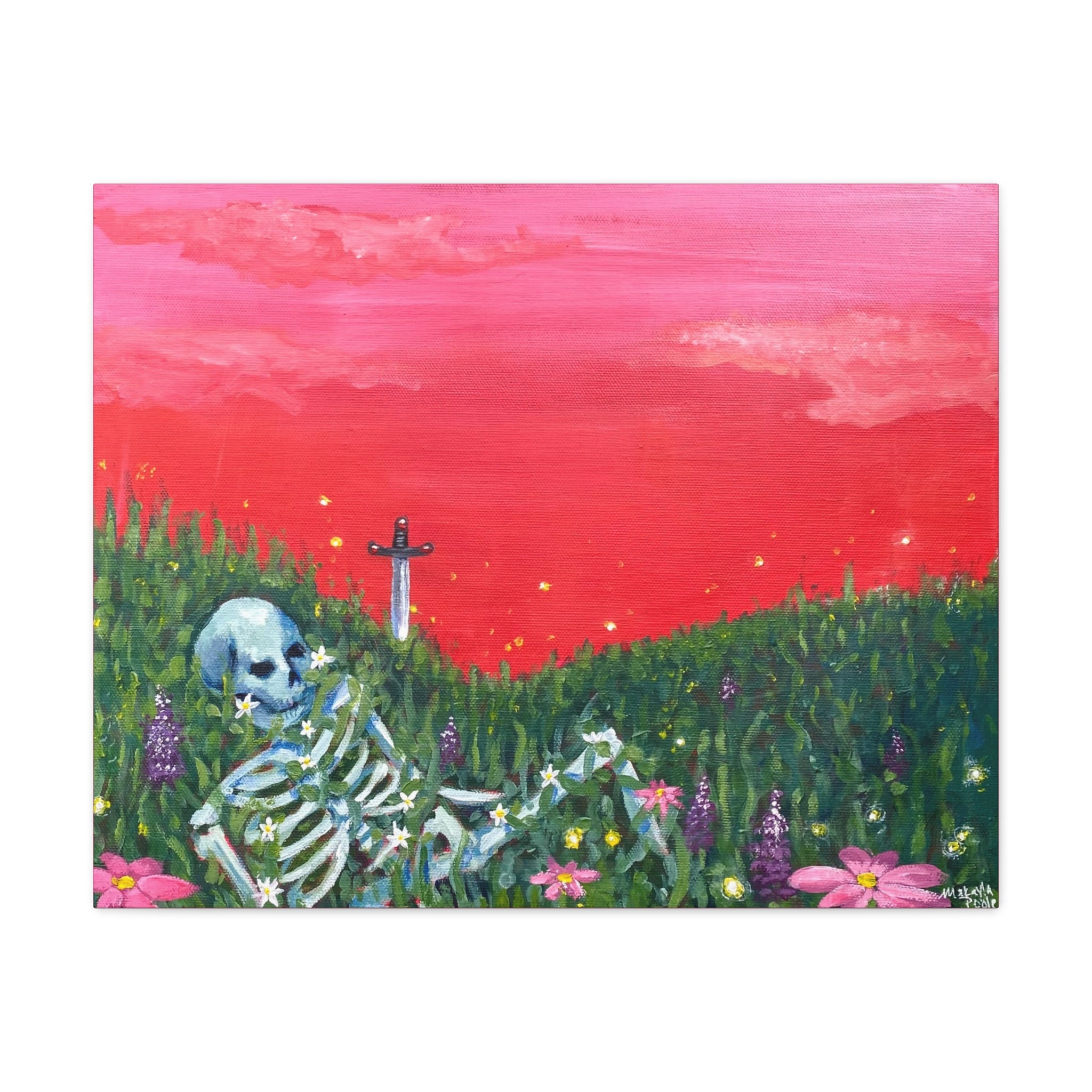 Resting Skeleton in Wildflower Field Canvas Print