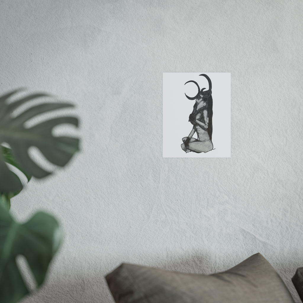 Occult Goat Skull Art Poster — Monochrome Witchy Wall Print