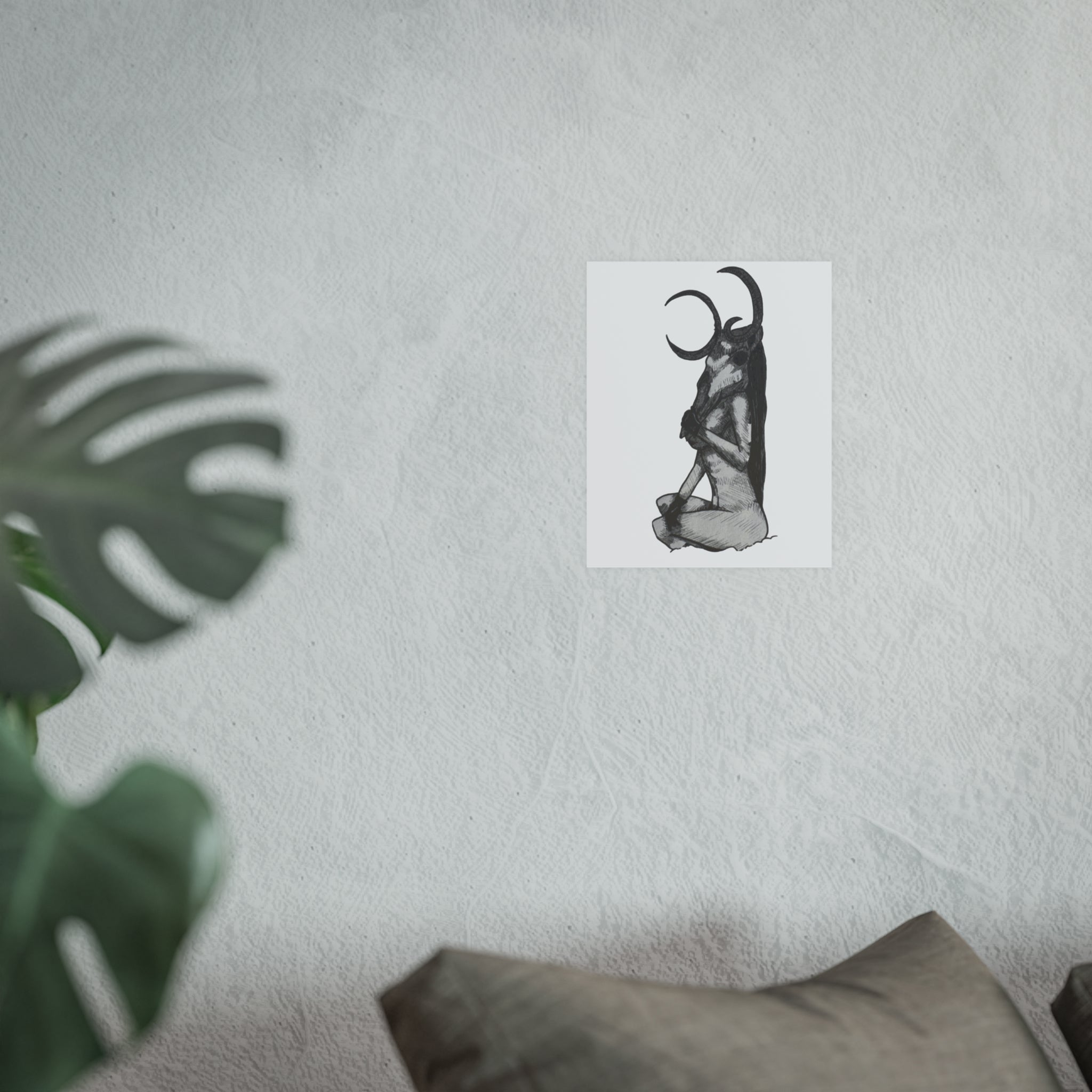 Occult Goat Skull Art Poster — Monochrome Witchy Wall Print