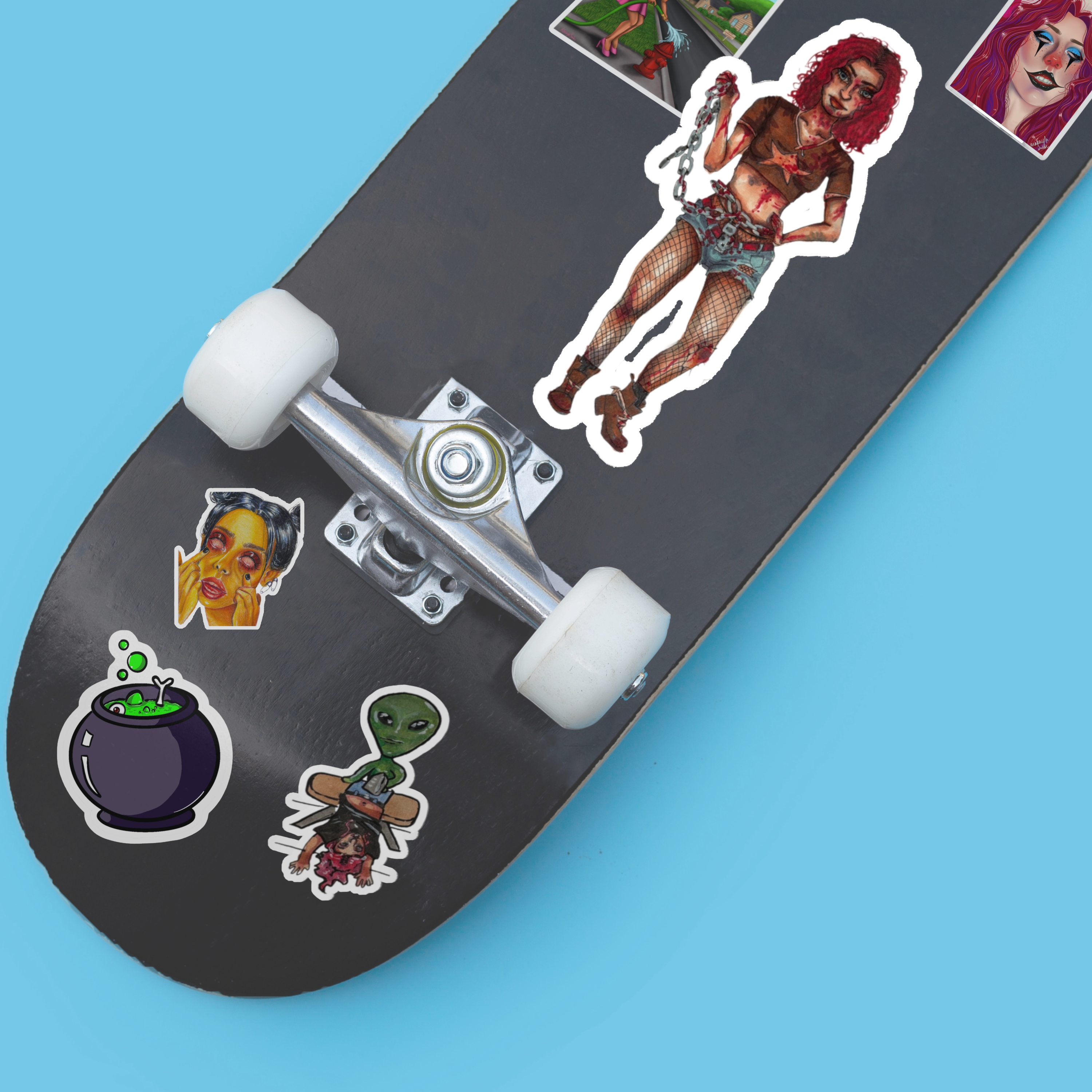 Zombie Girl Kiss-Cut Stickers, Horror Laptop Decal, Creepy Water Bottle Sticker, Goth Journal Sticker