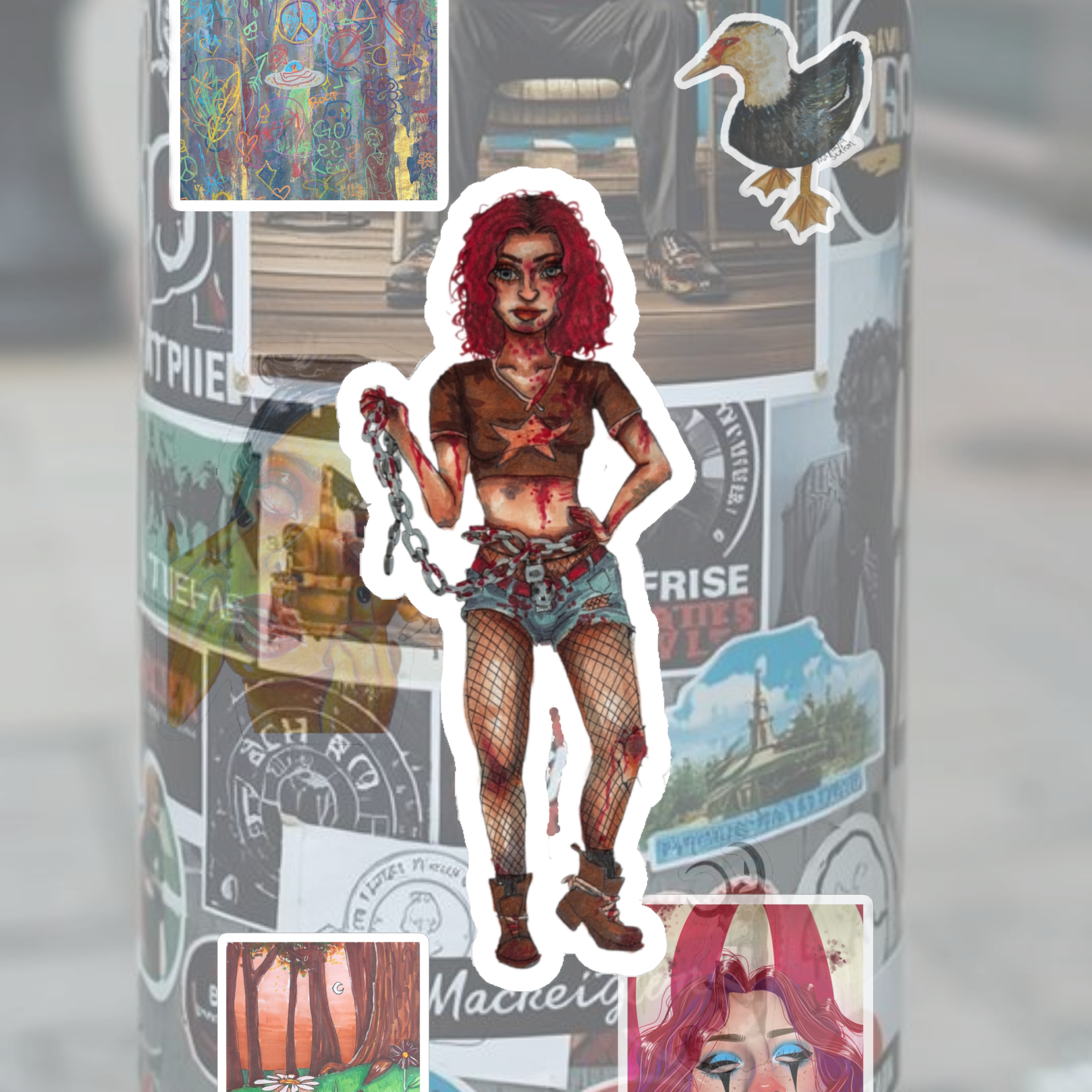 Zombie Girl Kiss-Cut Stickers, Horror Laptop Decal, Creepy Water Bottle Sticker, Goth Journal Sticker