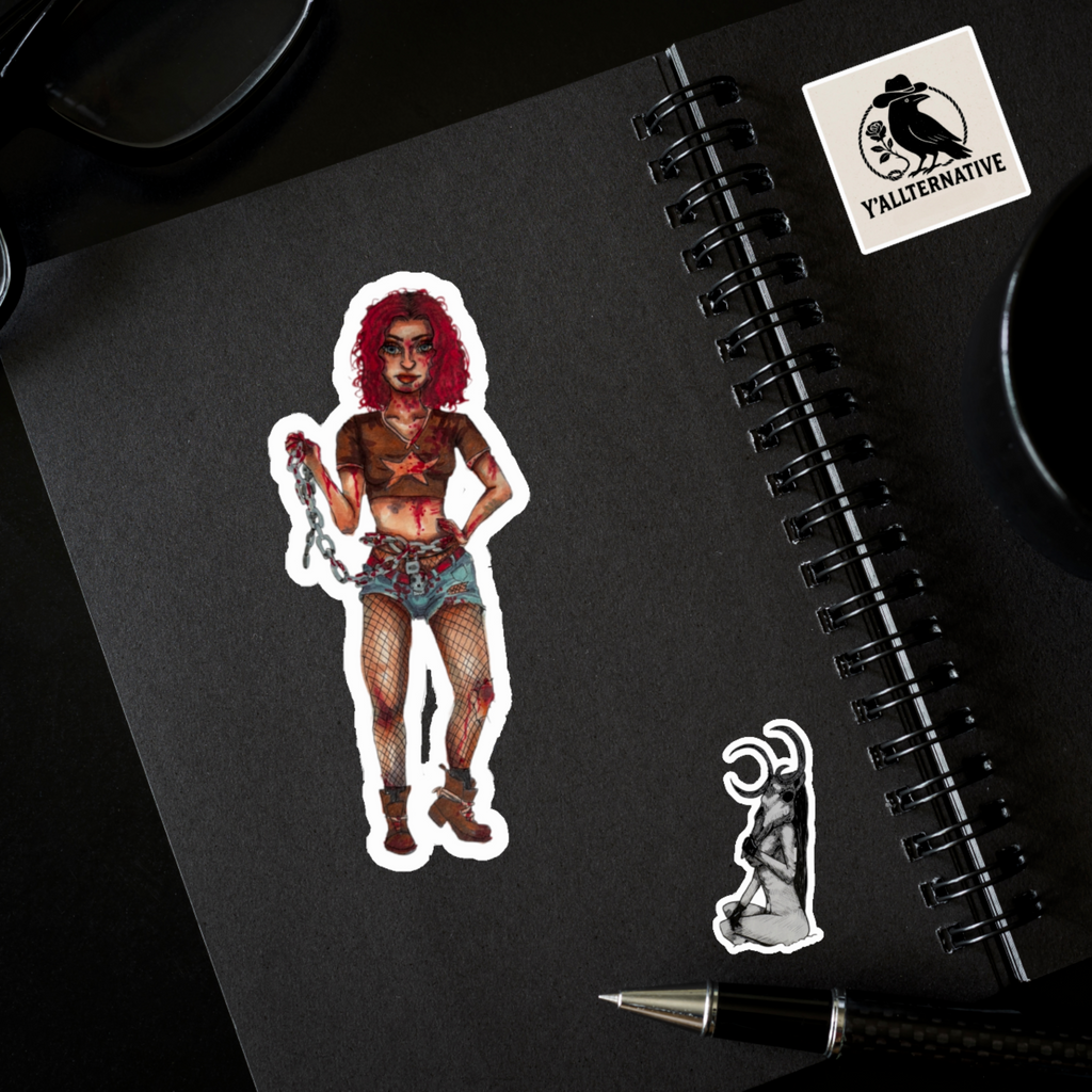 Zombie Girl Kiss-Cut Stickers, Horror Laptop Decal, Creepy Water Bottle Sticker, Goth Journal Sticker