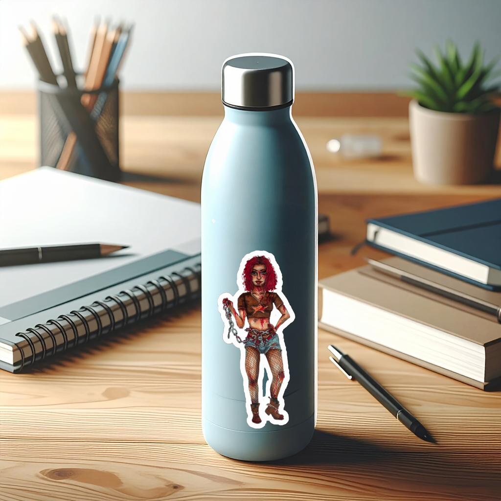 Zombie Girl Kiss-Cut Stickers, Horror Laptop Decal, Creepy Water Bottle Sticker, Goth Journal Sticker