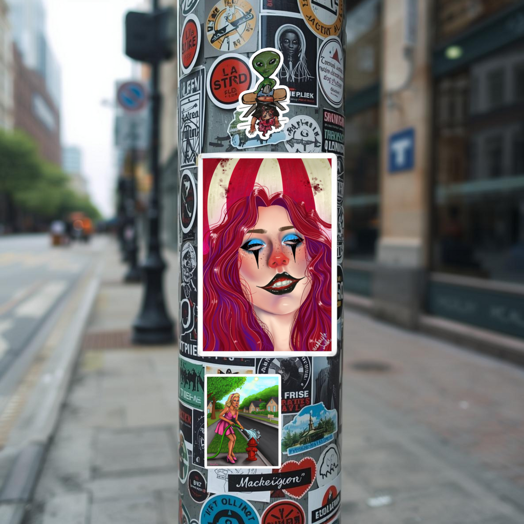 Creepy Clowncore Sticker, Horror Sticker, Unique Laptop Decal, Spooky Scrapbook Sticker, Creepy Circus Clown Sticker