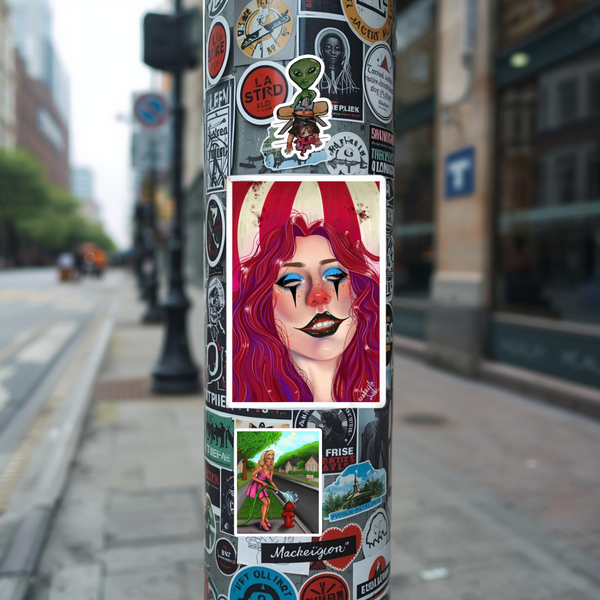 Creepy Clowncore Sticker, Horror Sticker, Unique Laptop Decal, Spooky Scrapbook Sticker, Creepy Circus Clown Sticker