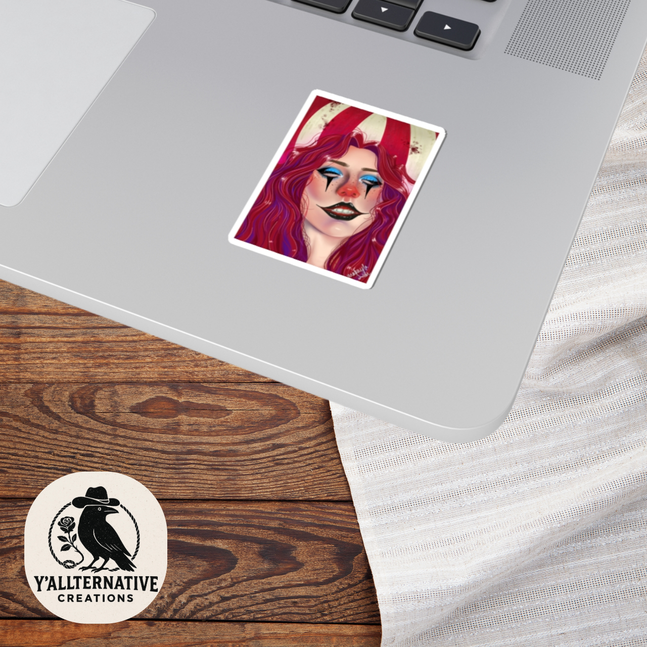 Creepy Clowncore Sticker, Horror Sticker, Unique Laptop Decal, Spooky Scrapbook Sticker, Creepy Circus Clown Sticker